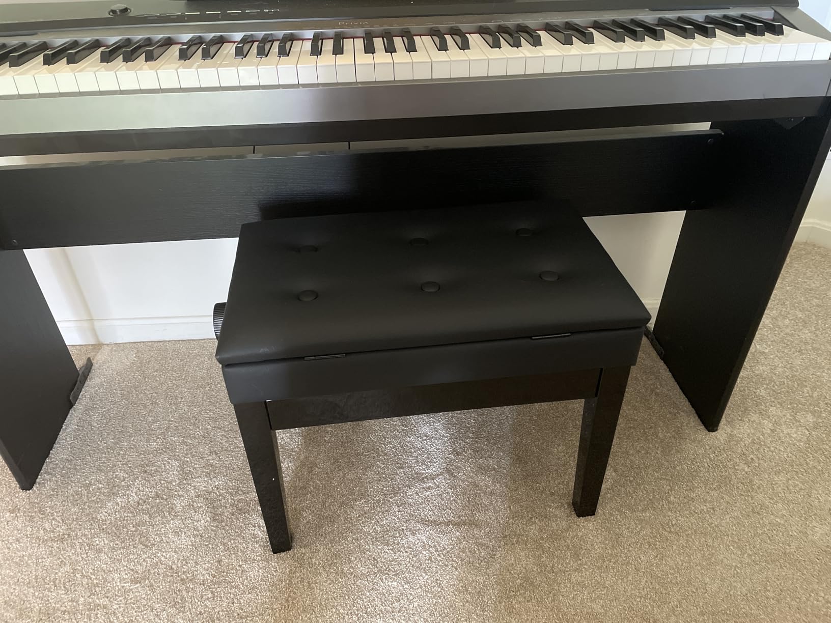 Donner Adjustable Piano Bench with Storage, Solid Wood Keyboard Bench Wooden Piano Bookcase Stool Chair Seat with High-Density Sponges Cushion, Black customer photo 1
