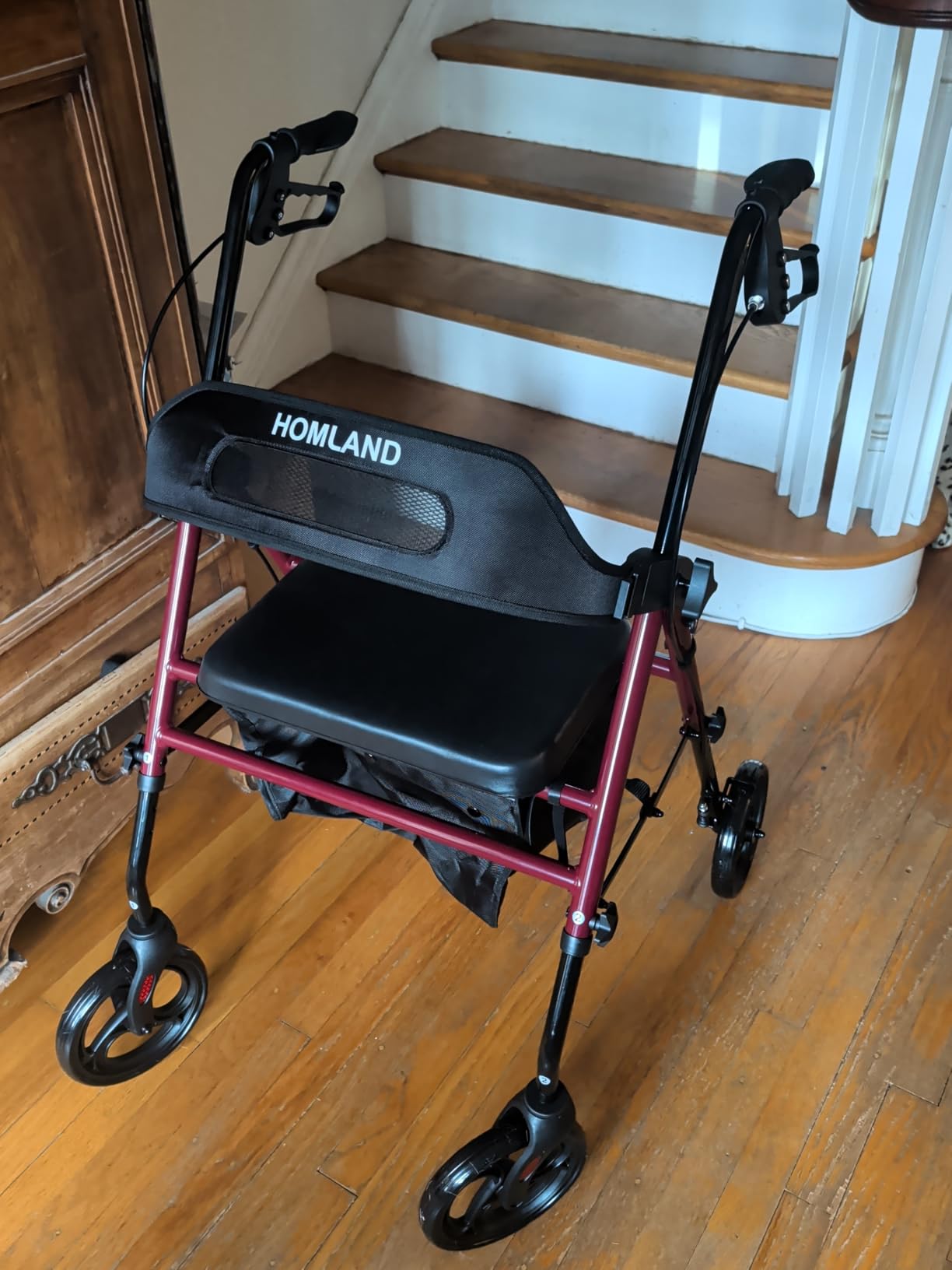 HOMLAND Foldable Rollator Walkers with Seat for Seniors, 8'' Big Wheels, 350 lb. Weight Capacity, Adjustable Handles and Seat Height, Lightweight Rolling Walker, Red customer photo 2