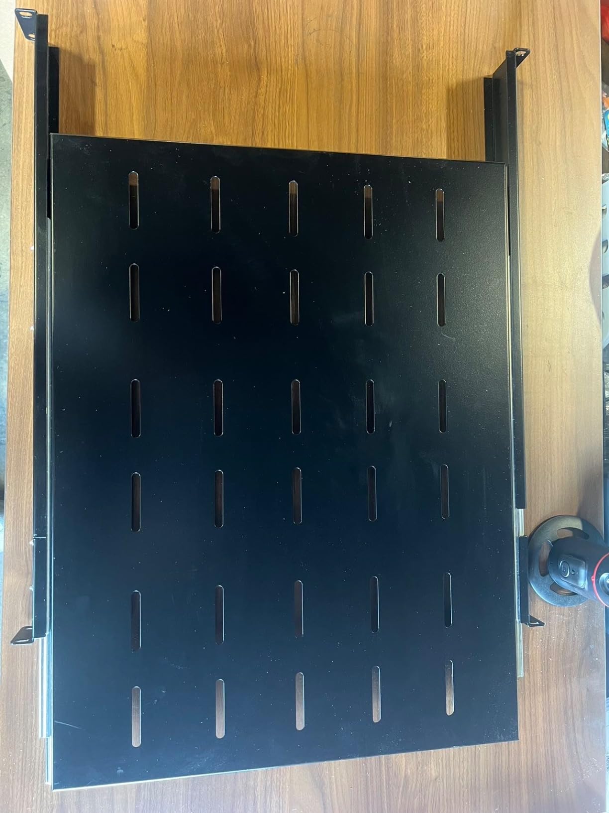 1U Sliding Shelf Tray 19in Mount Keyboard Shelf Tray, Adjustable Depth 23.75 to 34in Sliding Tray for Server Rack/Cabinet Steel Pull Out Drawer for Racks 240LBS Weight Capacity customer photo 1