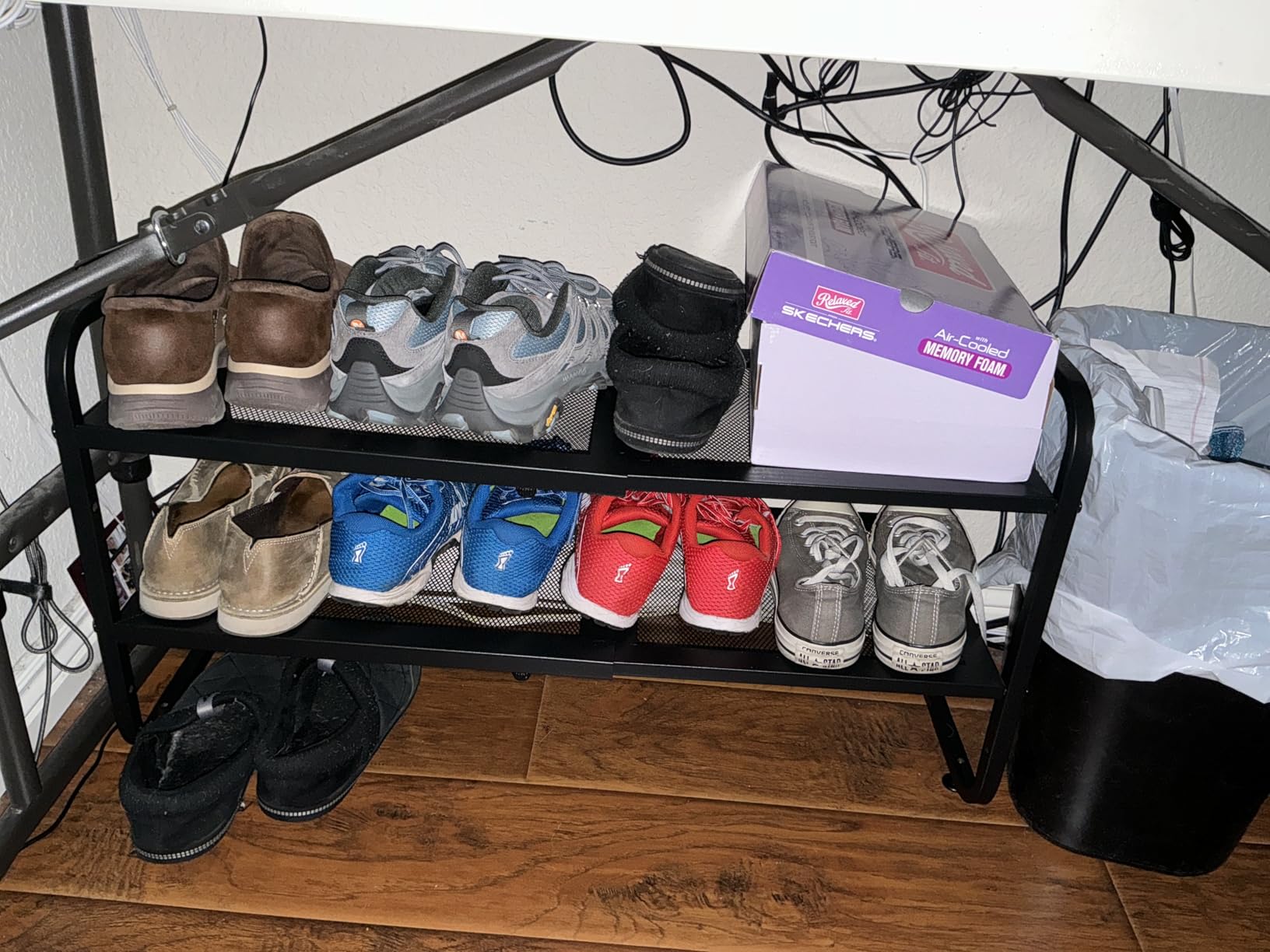SNTD Shoe Rack - Expandable Shoe Organizer for Closet, Adjustable Metal Shoe Shelf Storage, Stackable Long Shoe Stand Holder for Garage, Entryway, Door Entrance (Black, 2-Tier) customer photo 1