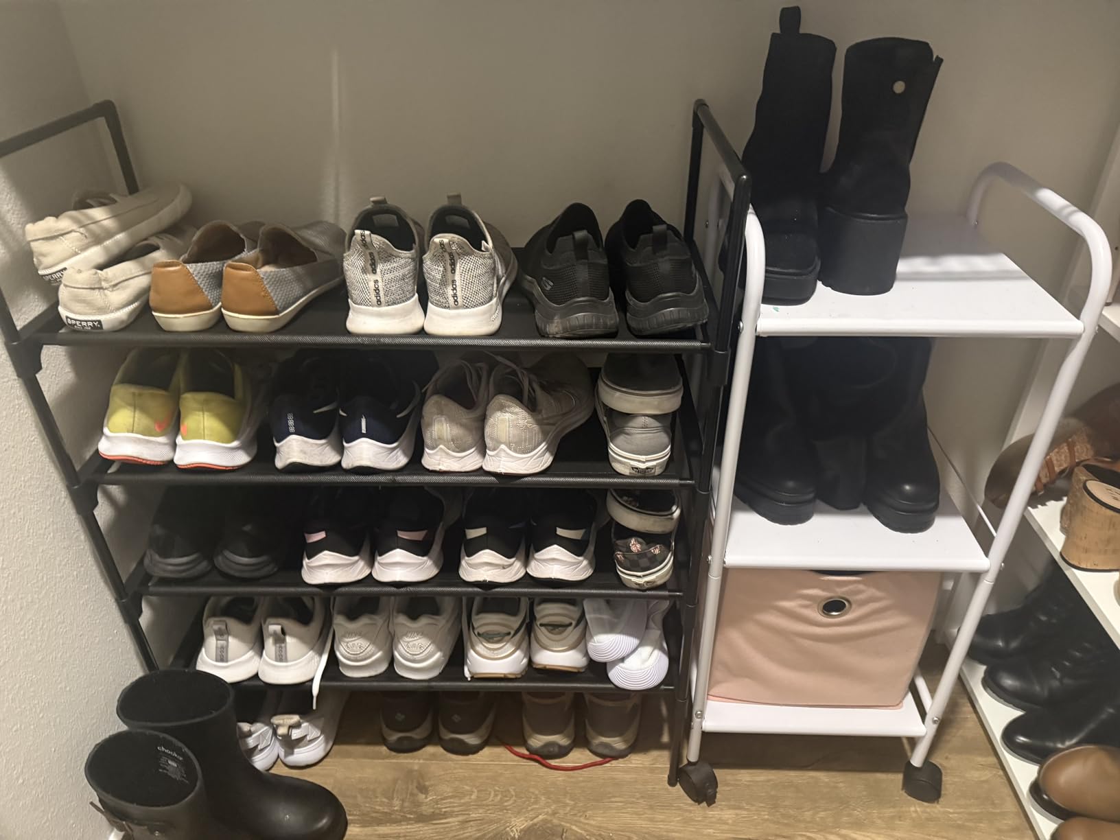 LANTEFUL 3 Tier Shoe Rack for Closet, Shoe Organizer with 5 Hooks, Long Shoe Shelf Storage for Sneaker and Boot Stackable Free Standing Shoe Rack for Entryway, Garage, Small Spaces, Dorm customer photo 1