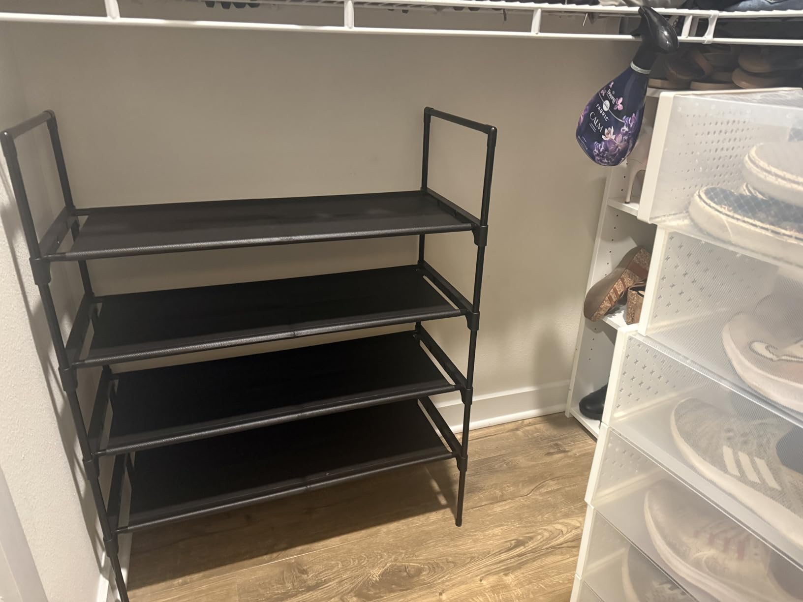 LANTEFUL 3 Tier Shoe Rack for Closet, Shoe Organizer with 5 Hooks, Long Shoe Shelf Storage for Sneaker and Boot Stackable Free Standing Shoe Rack for Entryway, Garage, Small Spaces, Dorm customer photo 2