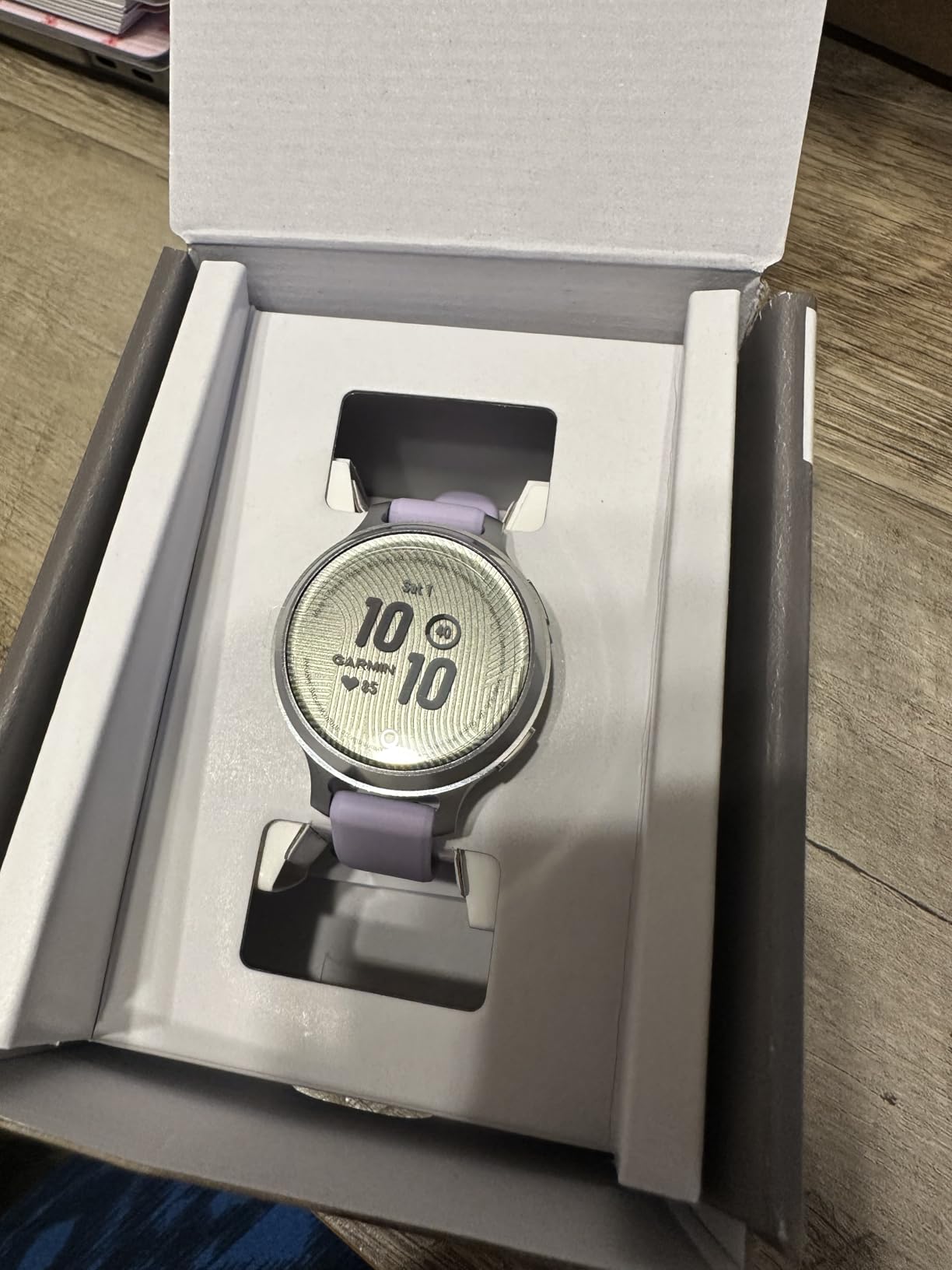 Garmin Lily 2 Active, Small and Stylish Smartwatch, Built-in GPS, Hidden Display, Patterned Lens, Up to 9 Days Battery Life, Silver with Purple Jasmine Silicone Band customer photo 1