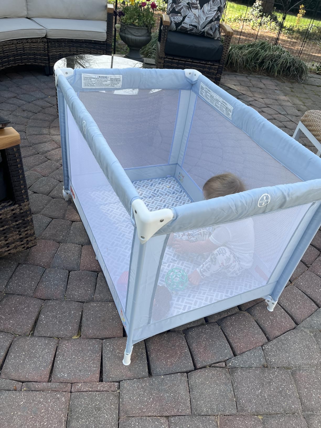 Dream On Me Fisher-Price Play All Day Portable Playard, ASTM Certified, Ideal for Babies & Toddler, One-Hand Fold, Breathable Mesh, Travel Playard with Carry Bag, Easy to Clean - Moonmist customer photo 1