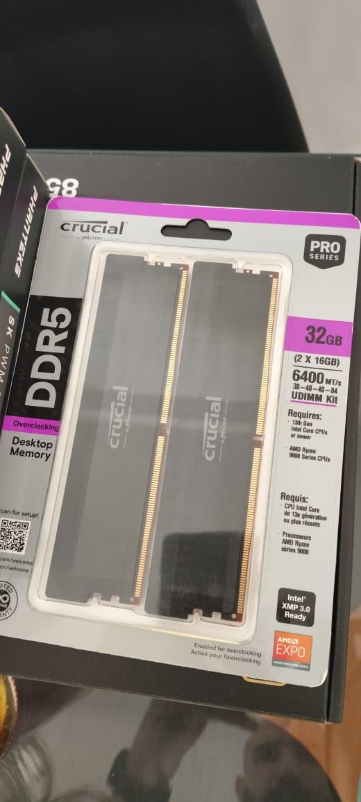 Crucial Pro DDR5 RAM 32GB Kit (2x16GB) 6400MHz CL38, Overclocking Desktop Gaming Memory, Intel XMP 3.0 & AMD Expo Compatible - White customer photo 2