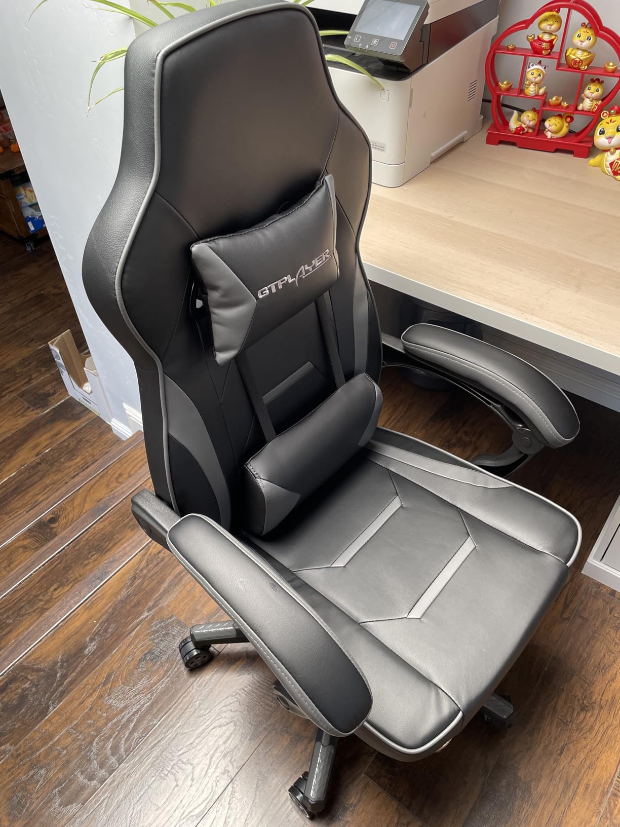 GTPLAYER Gaming Chair with Footrest, Big and Tall Game Chair 350lb Racing Style Computer Chair, Ergonomic Executive Office Chair High Back with Lumbar Support and Recliner, Light Gray customer photo 2