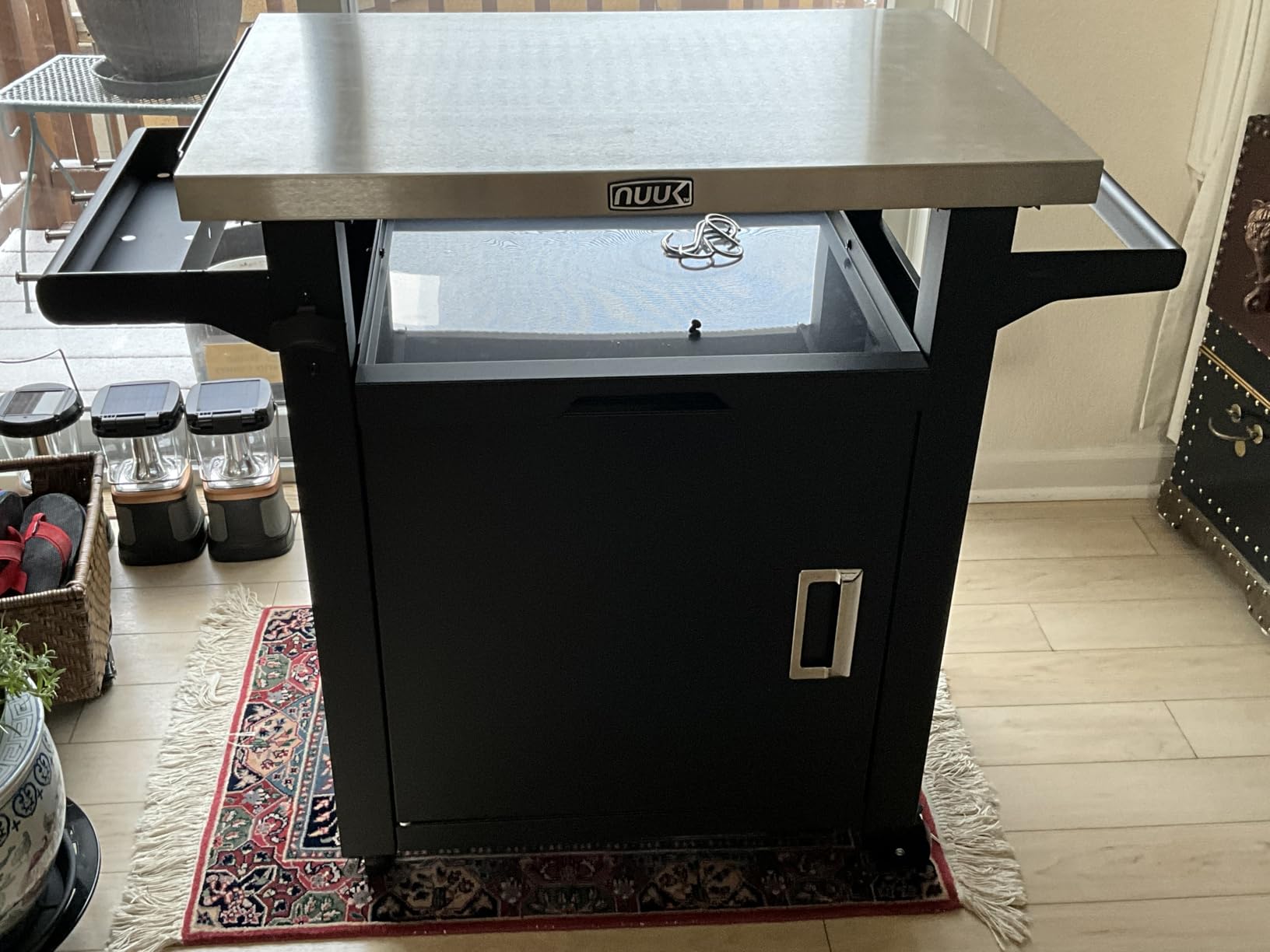 NUUK Grill Table with Storage Cabinet, Outdoor Bar Cart Pizza Oven Table with Wheels, Stainless Steel Top Kitchen Island 20