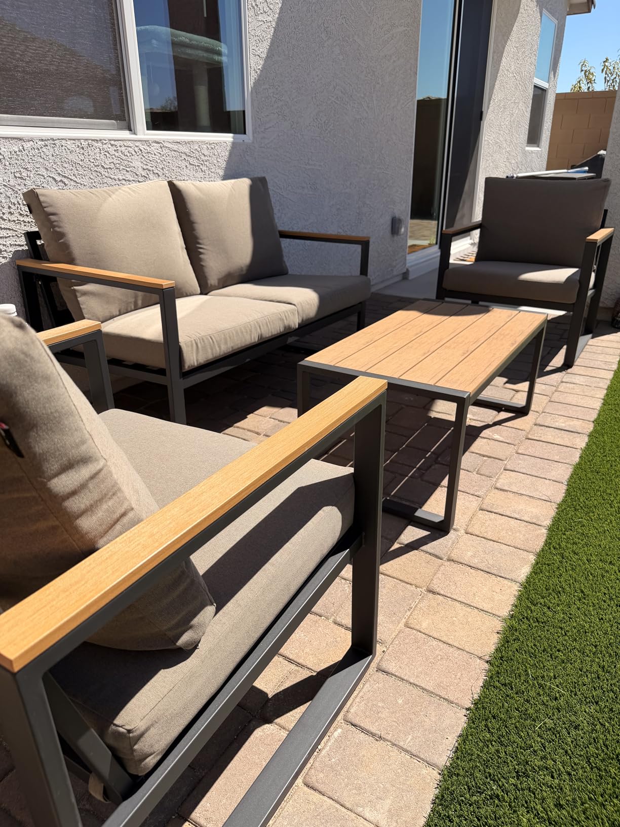 Patio Furniture Set, 4 Pieces Outdoor Patio Furniture with Coffee Table Set, Metal Patio Conversation Sets with Washable and High-Resiliency Sponge Cushions, Upgarded Grey customer photo 1