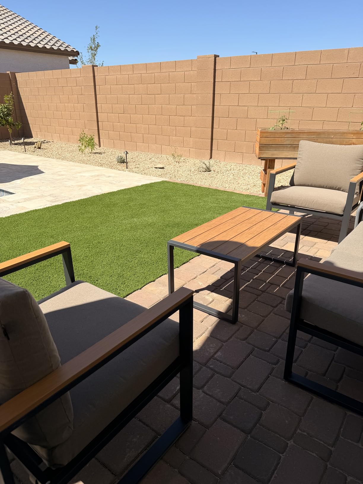 Patio Furniture Set, 4 Pieces Outdoor Patio Furniture with Coffee Table Set, Metal Patio Conversation Sets with Washable and High-Resiliency Sponge Cushions, Upgarded Grey customer photo 2