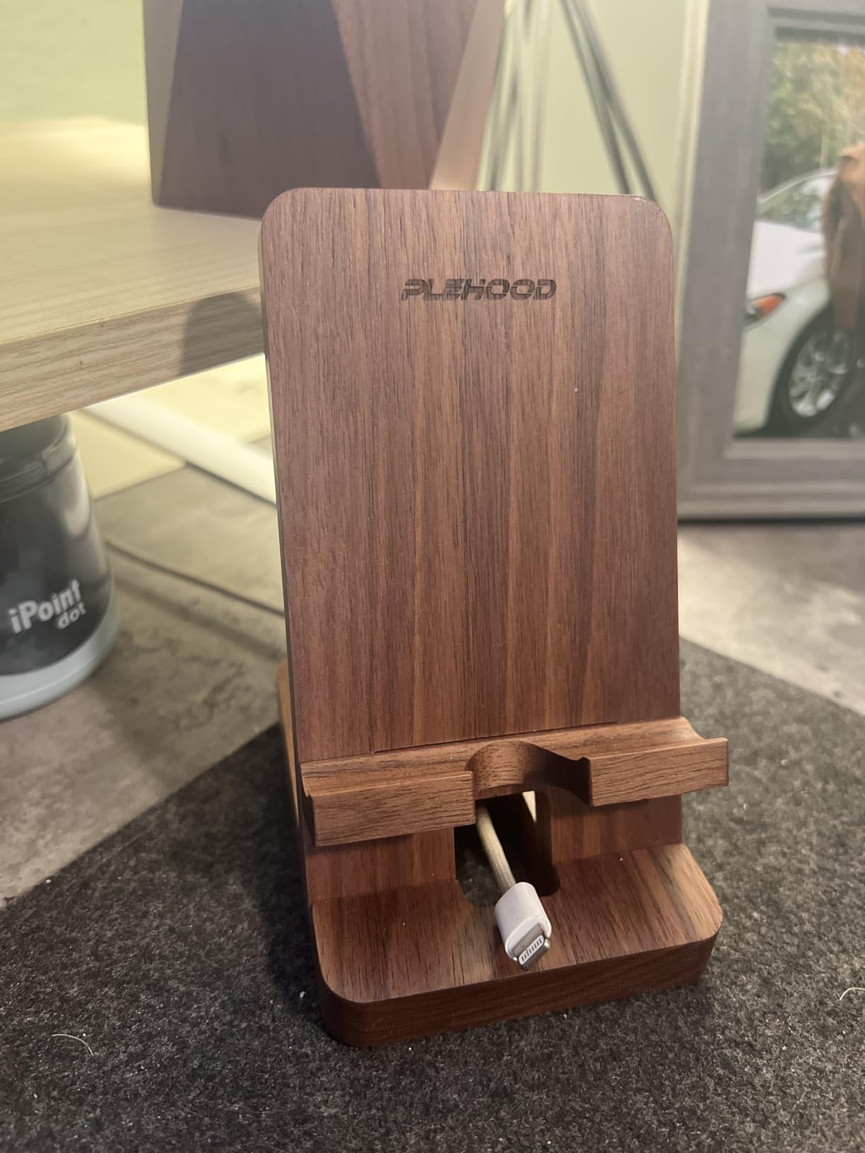 Wood Phone Stand, Desktop Wooden Phone Holder, Portable Office Phone Stand for Desk, Wood iPad Stand (Walnut) customer photo 2
