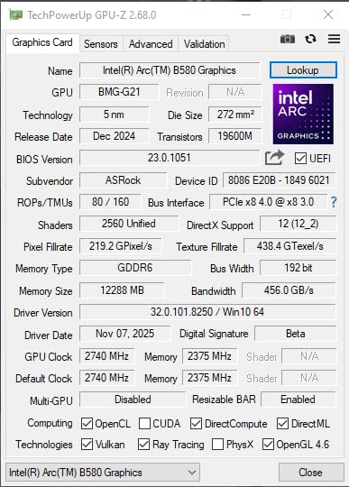 ASRock Intel Arc B580 Challenger 12GB OC Graphics Card, 2740 MHz GPU Clock, 12GB GDDR6, DisplayPort 2.1, HDMI 2.1a, Dual Fan Cooling, 0dB Silent Operation customer photo 1
