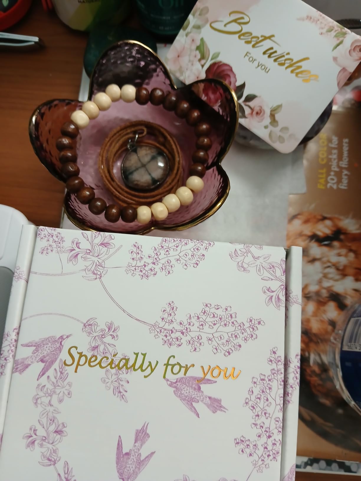 Purple Flower Jewelry Dish Glass Ring Holder Dish Jewelry Tray Cute Vanity Organizer customer photo 1