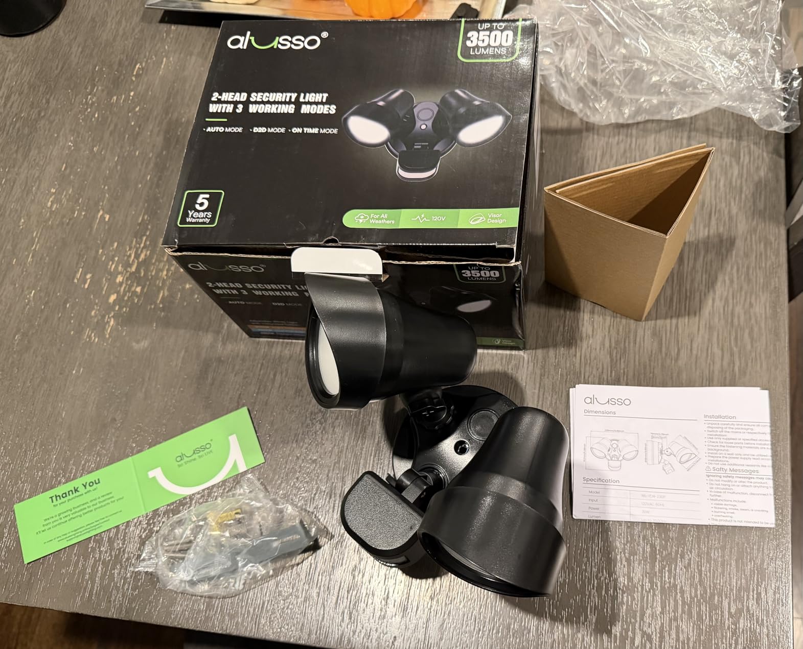 ALUSSO Motion Sensor Outdoor Lights, 30W 3500LM Flood Lights Outdoor 120V, 3 Modes (Dusk to Dawn/Auto/On Time), 3CCT 3000K/4000K/6500K Waterproof Hardwired Security Light ETL Listed for Porch customer photo 2