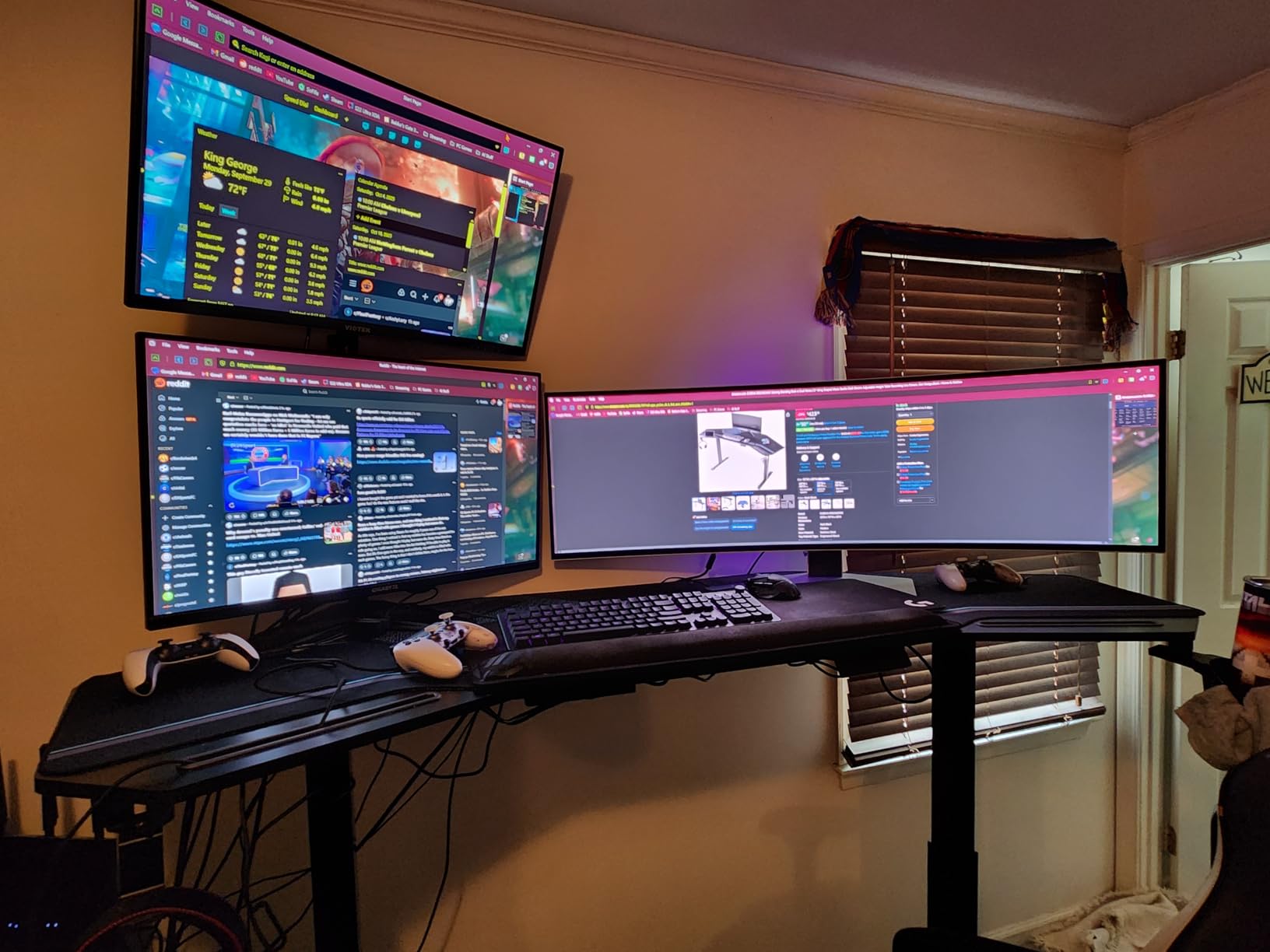 EUREKA ERGONOMIC Standing Desk,63 inch Electric Adjustable Height Computer Desk,Wing Shaped Music Studio Desk, LED Monitor Stands, Dual Motor&Slot, Maple customer photo 1