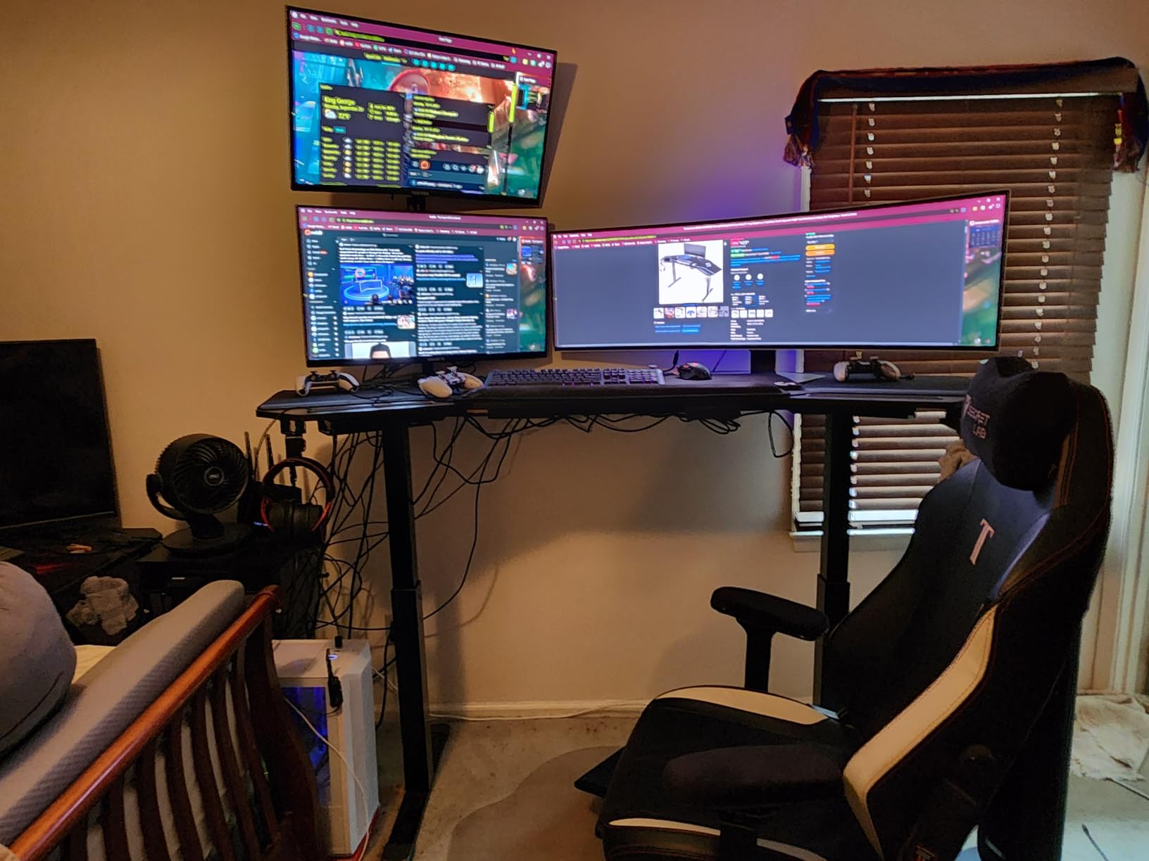 EUREKA ERGONOMIC Standing Desk,63 inch Electric Adjustable Height Computer Desk,Wing Shaped Music Studio Desk, LED Monitor Stands, Dual Motor&Slot, Maple customer photo 2