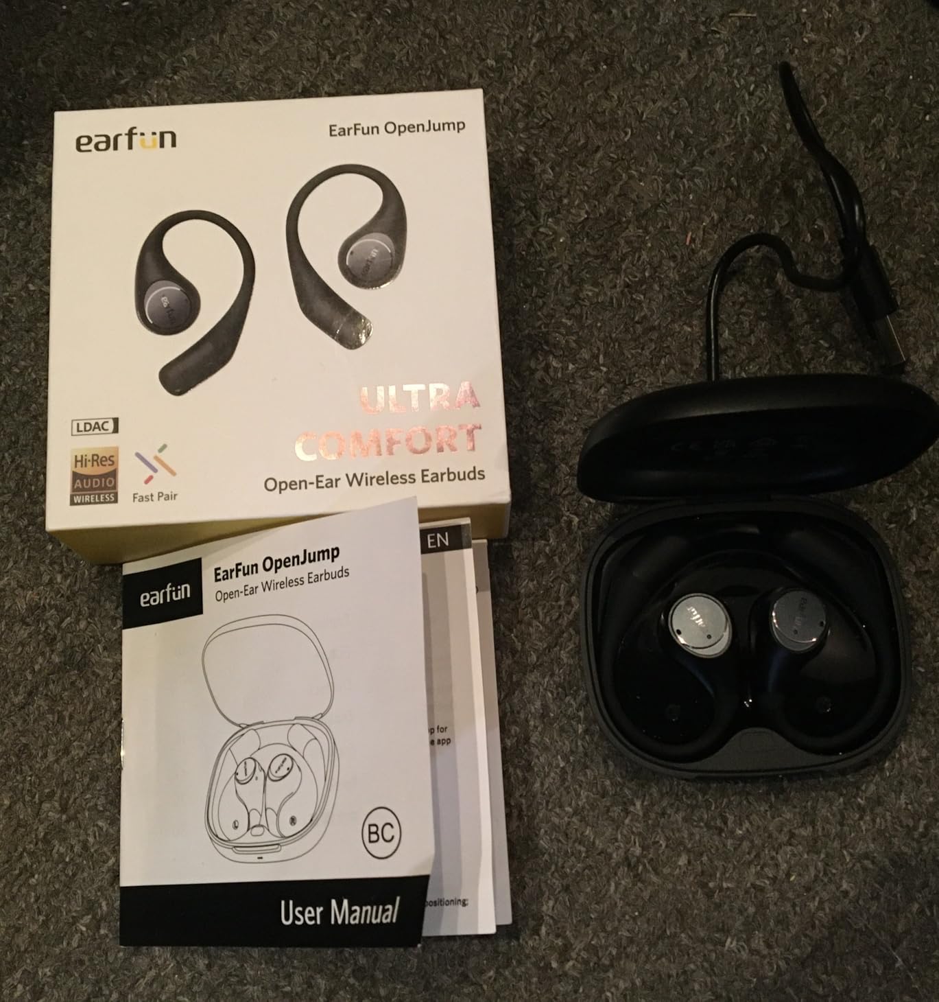 EarFun OpenJump Open Ear Headphones, Wireless Earbuds with Ergonomic Earhook, Hi-Res Sound, LDAC, 4 Mics ENC Call, 42H Playtime, Multipoint Connection, IPX7 Waterproof, Snug Fit for Workout, Running customer photo 1