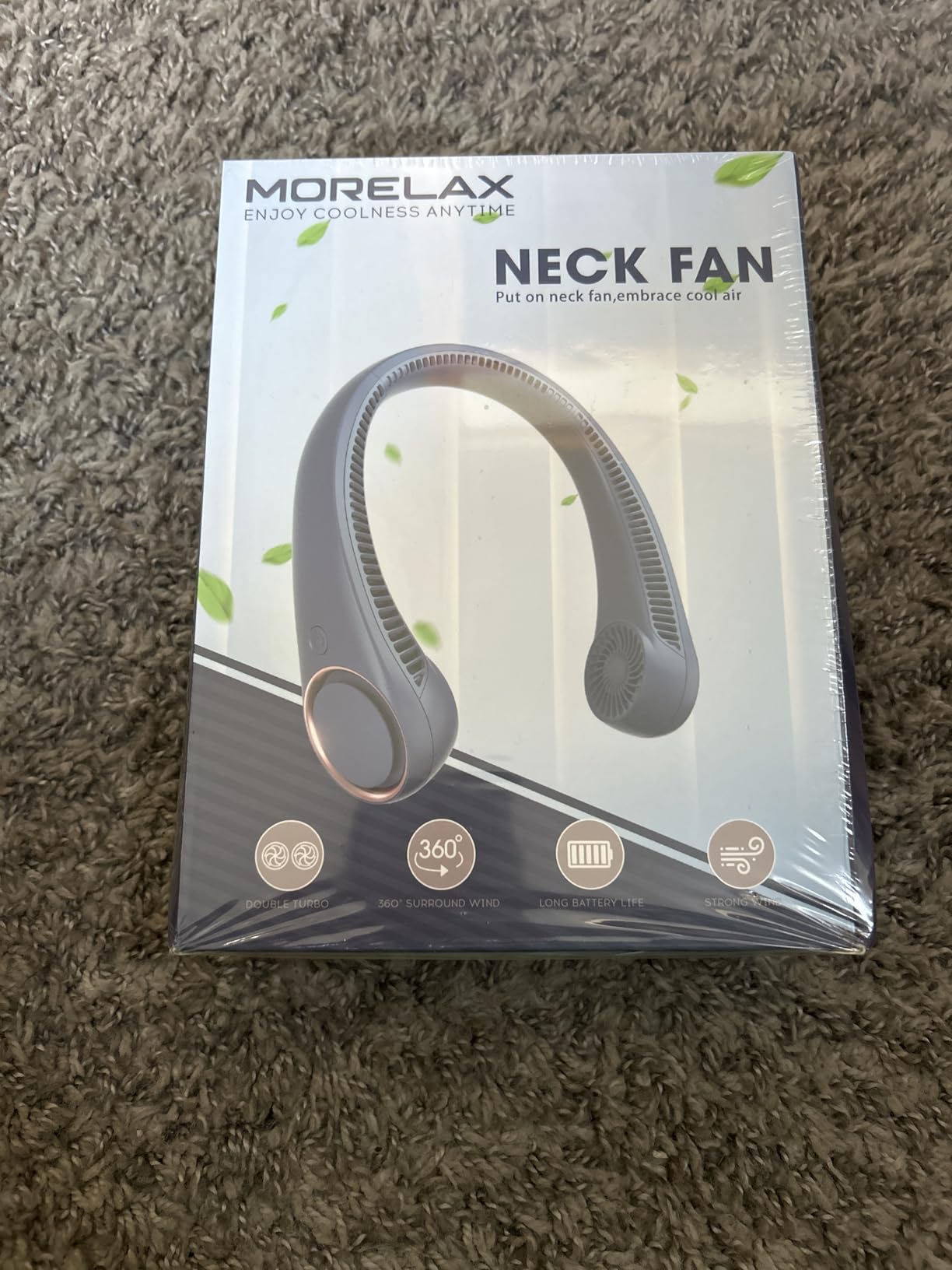 Morelax Neck Fan, USB Rechargeable Personal Fan, 3 Speeds Adjustable, Large air outlet Powerful Strong Wind, Adjustable, 360° Cooling, Super Quiet, No Blade Design, No Hair Twisting, Small (Pink) customer photo 1