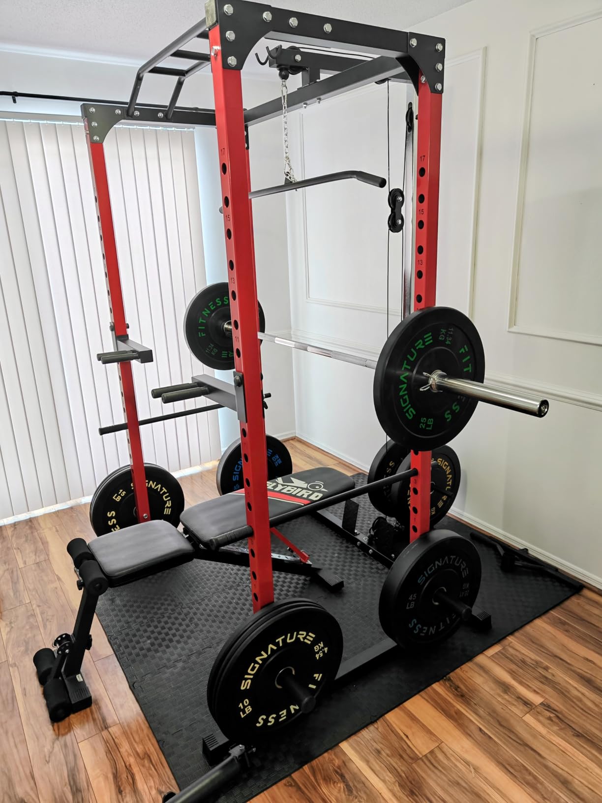 GarveeLife Power Cage, Power Racks for Home Gym with Pulley System, 1200 LBS Weight Capacity Multi-Functional Squat Rack for Strength Workout with More Training Attachment (Red D1002) customer photo 2