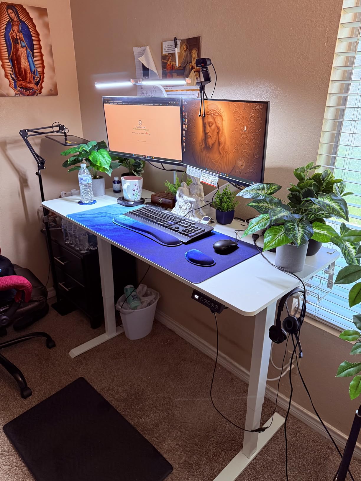 Veken 63x27.6 Inch Large Electric Standing Desk, Heights Adjustable, Sit to Stand Up, Work Home Office Computer Table for Walking Pad, Gifts for Dad, Wooden Desktop Desks, White customer photo 2