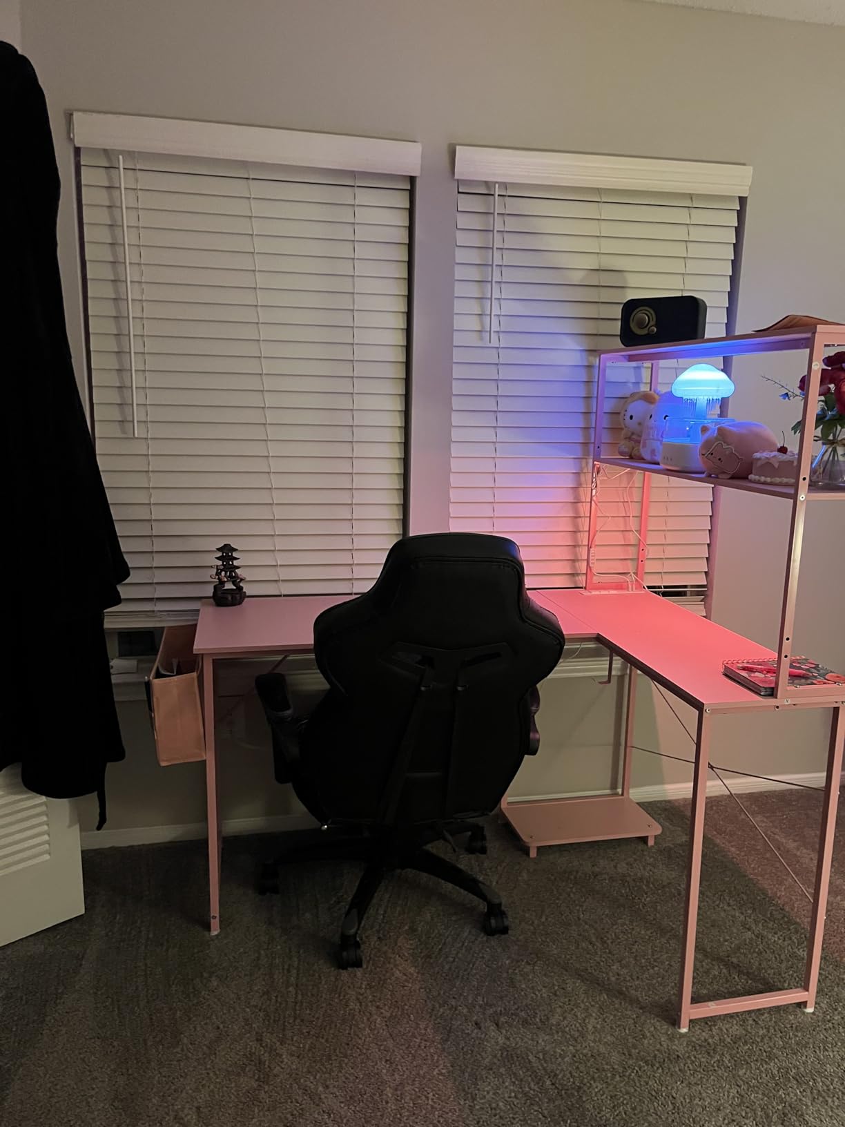 ODK 53 Inch L Shaped Gaming Desk with LED Lighting, Reversible Desk with Power Outlets, Corner Computer Table with Storage Shelves & Bag & Iron Hook, Home Office Table for Writing, Study, Black customer photo 2