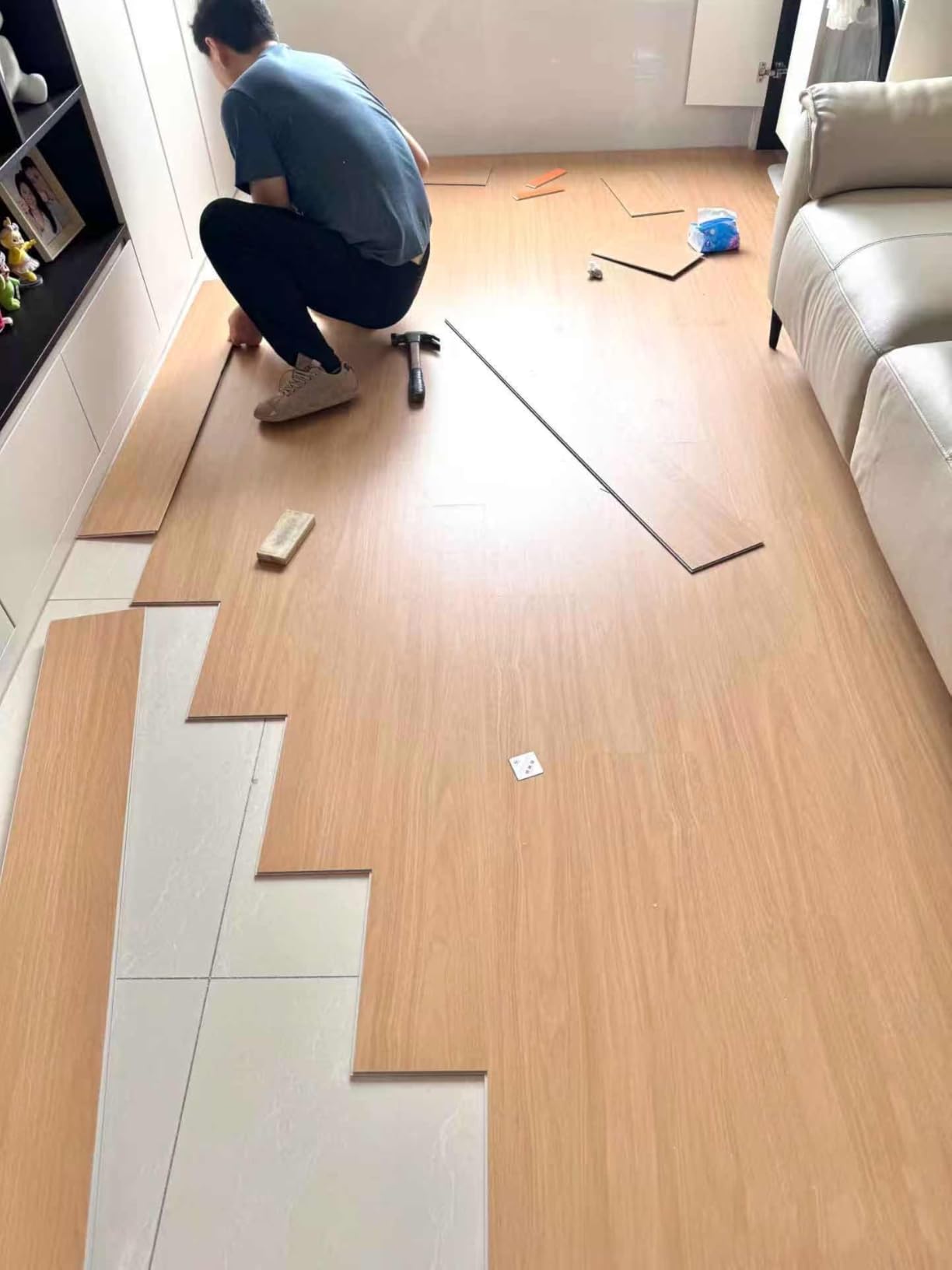 SPC Click Lock Luxury Vinyl Flooring Plank | 21.4 Sq.Ft | Thick 5 mm | Wood Floating LVP Floor Tile| 100% Waterproof |Rigid Core|Use for Indoor/Commercial/Office | (Oak-3) customer photo 2