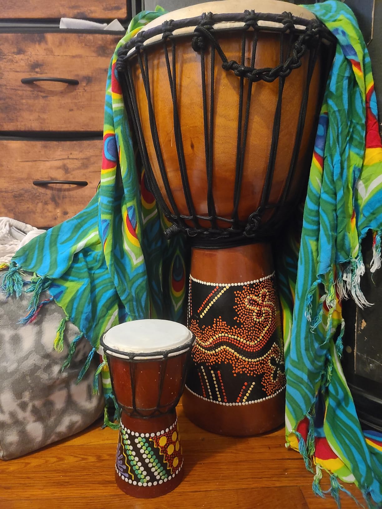 Wood Djembe Drum, 6.5'' x 12''Carved Mahogany African Drums with Goatskin Drumhead, West African Styled Professional Djembe Hand Drum customer photo 1
