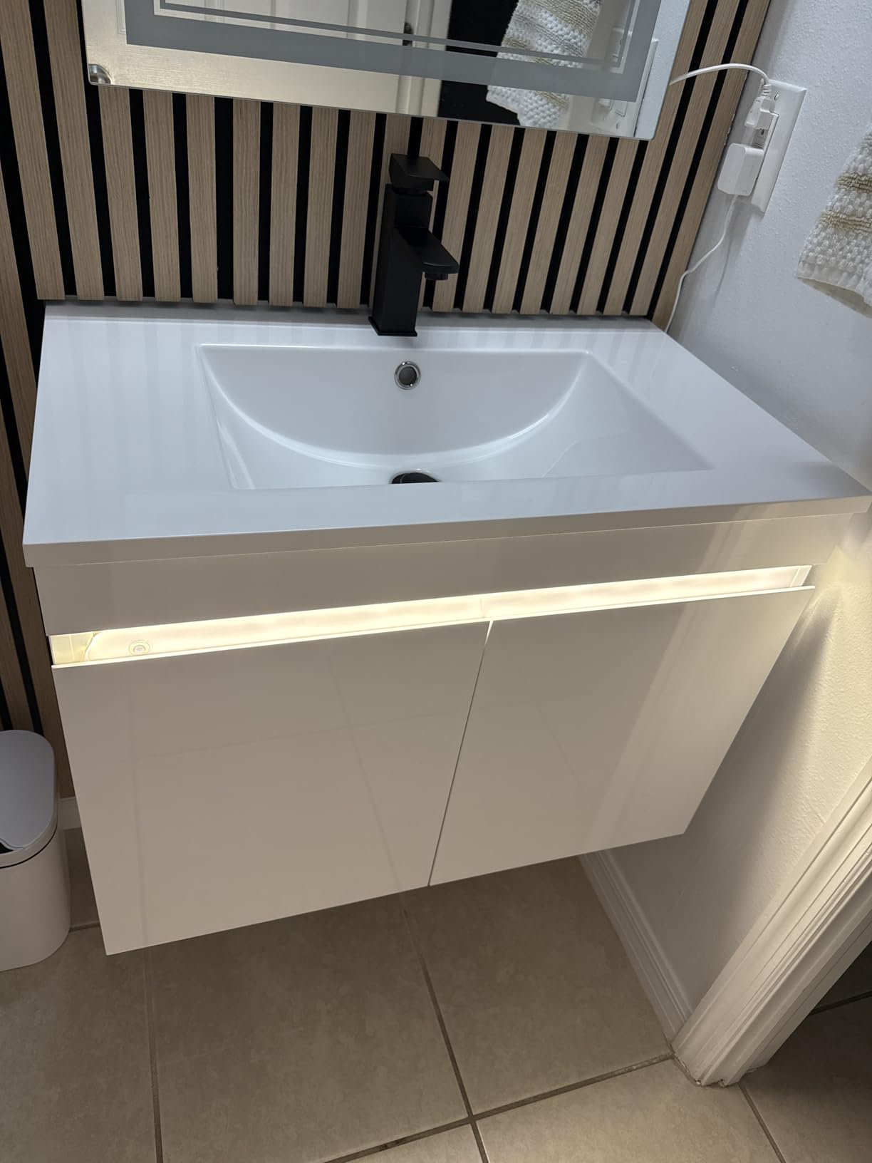 AHB 24 inch Bathroom Vanity W/Sink Combo, High Gloss Bathroom Cabinet, Smart Wall Mounted Sink Cabinet Auto Motion Sensor LED Light, Modern Floating Vanity with Faucet customer photo 1