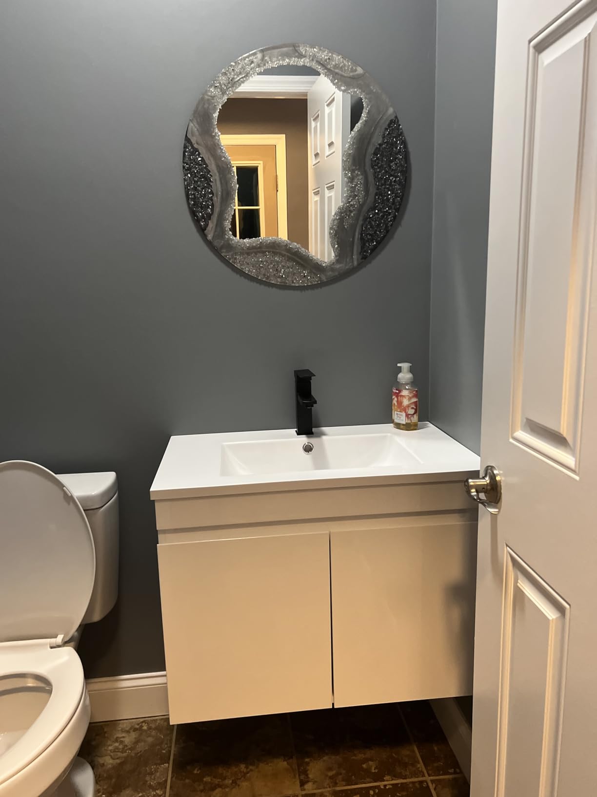 AHB 24 inch Bathroom Vanity W/Sink Combo, High Gloss Bathroom Cabinet, Smart Wall Mounted Sink Cabinet Auto Motion Sensor LED Light, Modern Floating Vanity with Faucet customer photo 2