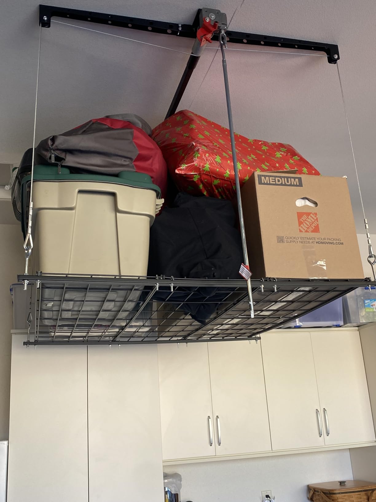 Overhead Garage Storage Lift, Adjustable Heavy-duty 4x4 Ft Ceiling Racks with Safety Lock, Ideal for Storage Lifting Organization System, 250lbs Capacity customer photo 2