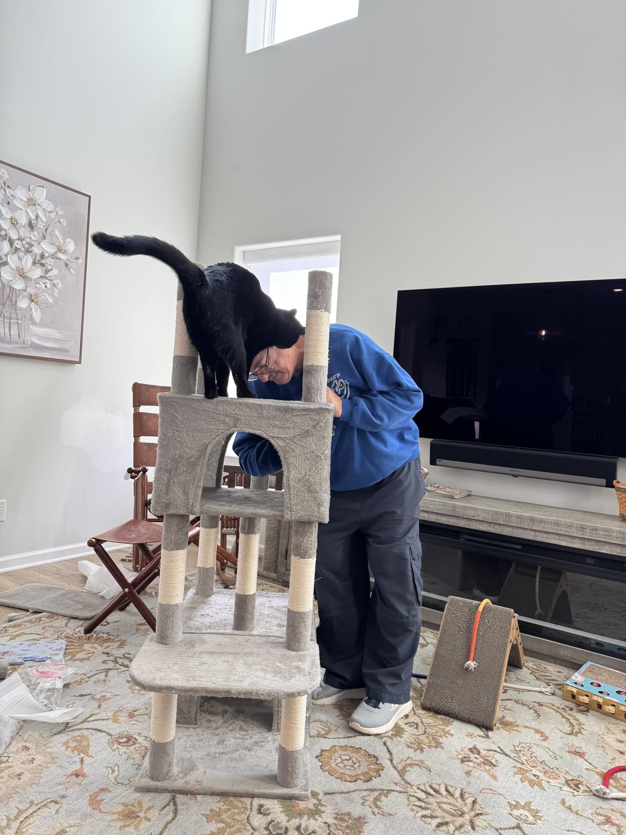 Gitelsnour Maine Coon Cat Tree, Heavy Duty Cat Tree for Indoor Cats Large Adult, Cat Tower for Large Cats 20 lbs+ with Hammock, 2 Big Perches, 2 Cat Condos, 15 Scratching Posts, Smoky Gray GCT033G customer photo 1