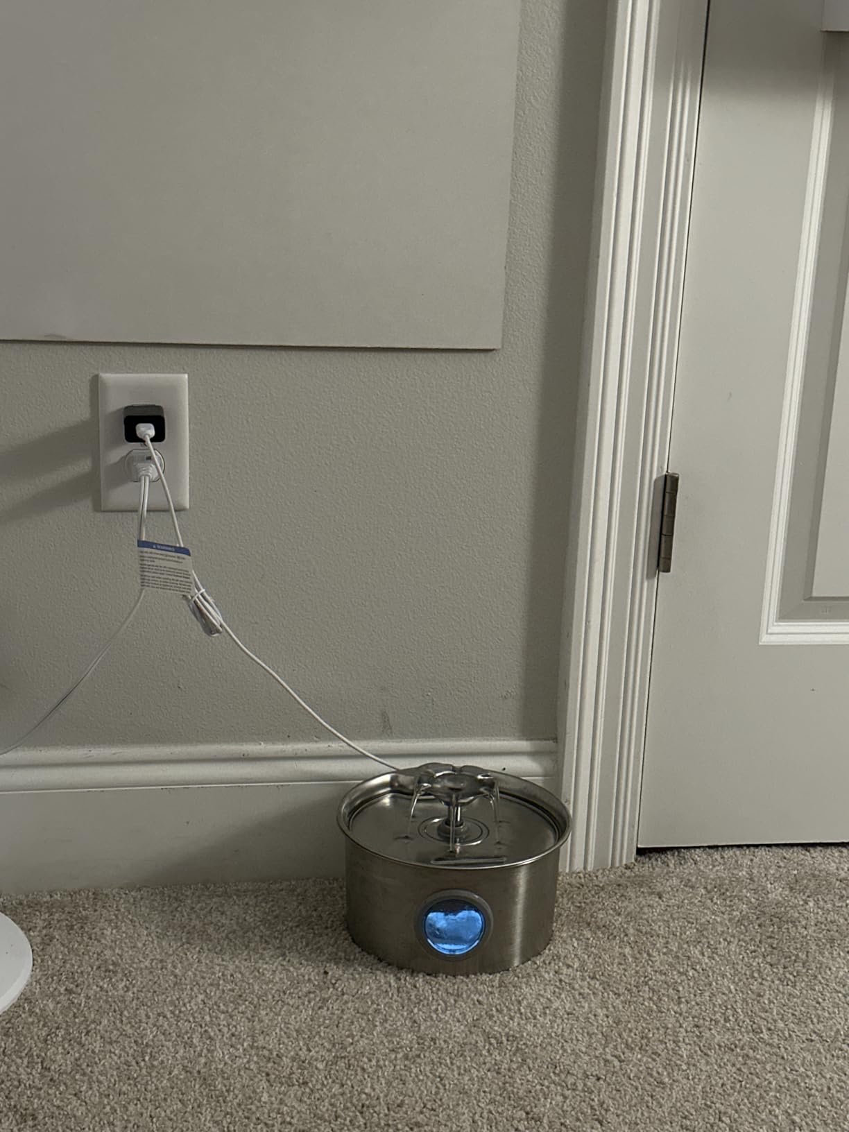 Stainless Steel Cat Water Fountain: 88oz/2.6L Ultra Quiet Pet Fountain with Flower Kitty Spout & LED Blue Light Water Dispenser with Water Level Window for Cats/Dogs Indoor (Silver) - IHOUONE customer photo 1