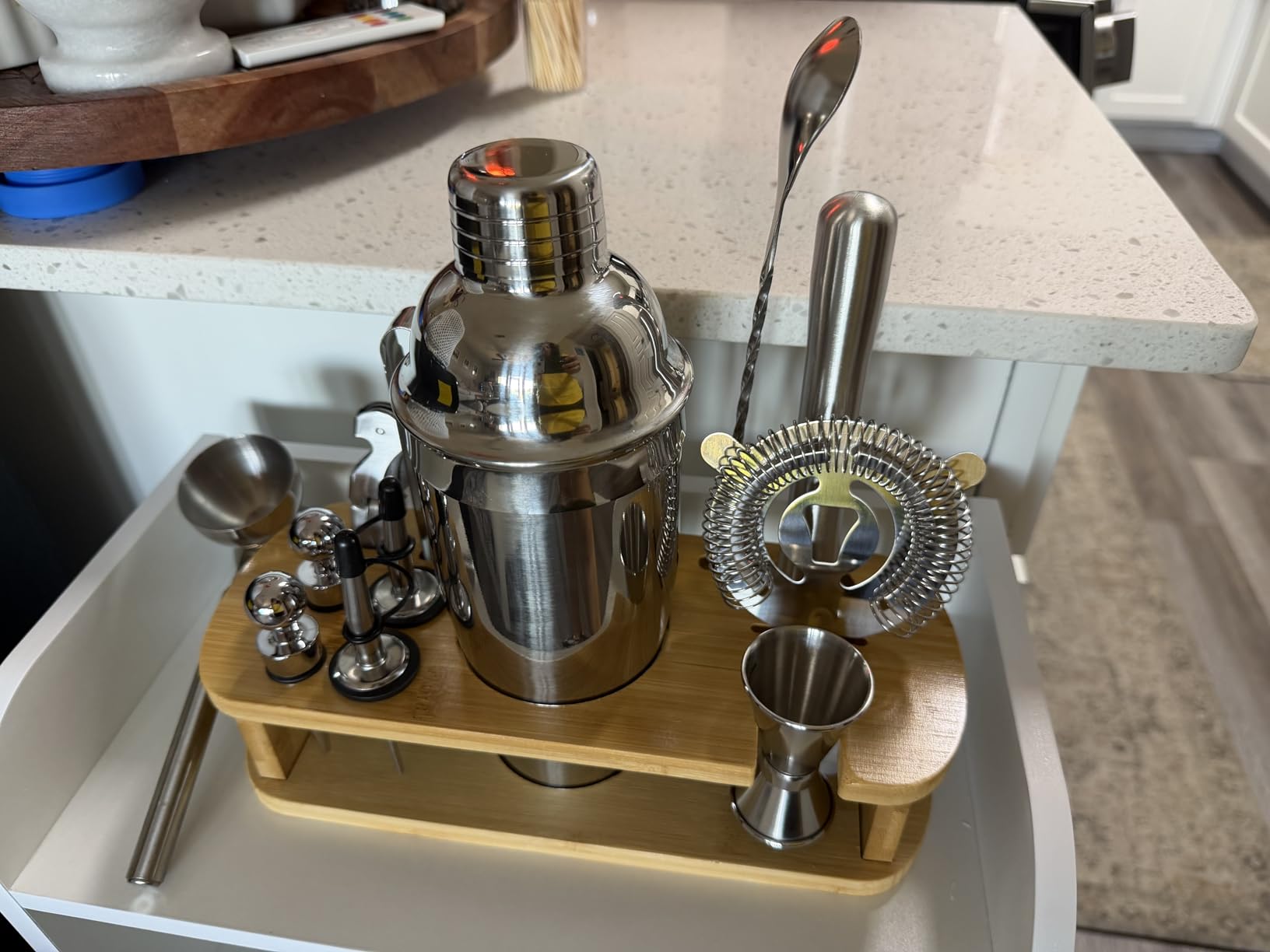 Cocktail Shaker Set Bartender Kit: 13-Pcs Bar Tools Set with Bamboo Stand, Essential Bar Accessories for Home: 25oz Martini Shaker, Jigger, Bar Spoon, Professional Cocktails Kit for Drink Mixing | Gift customer photo 1