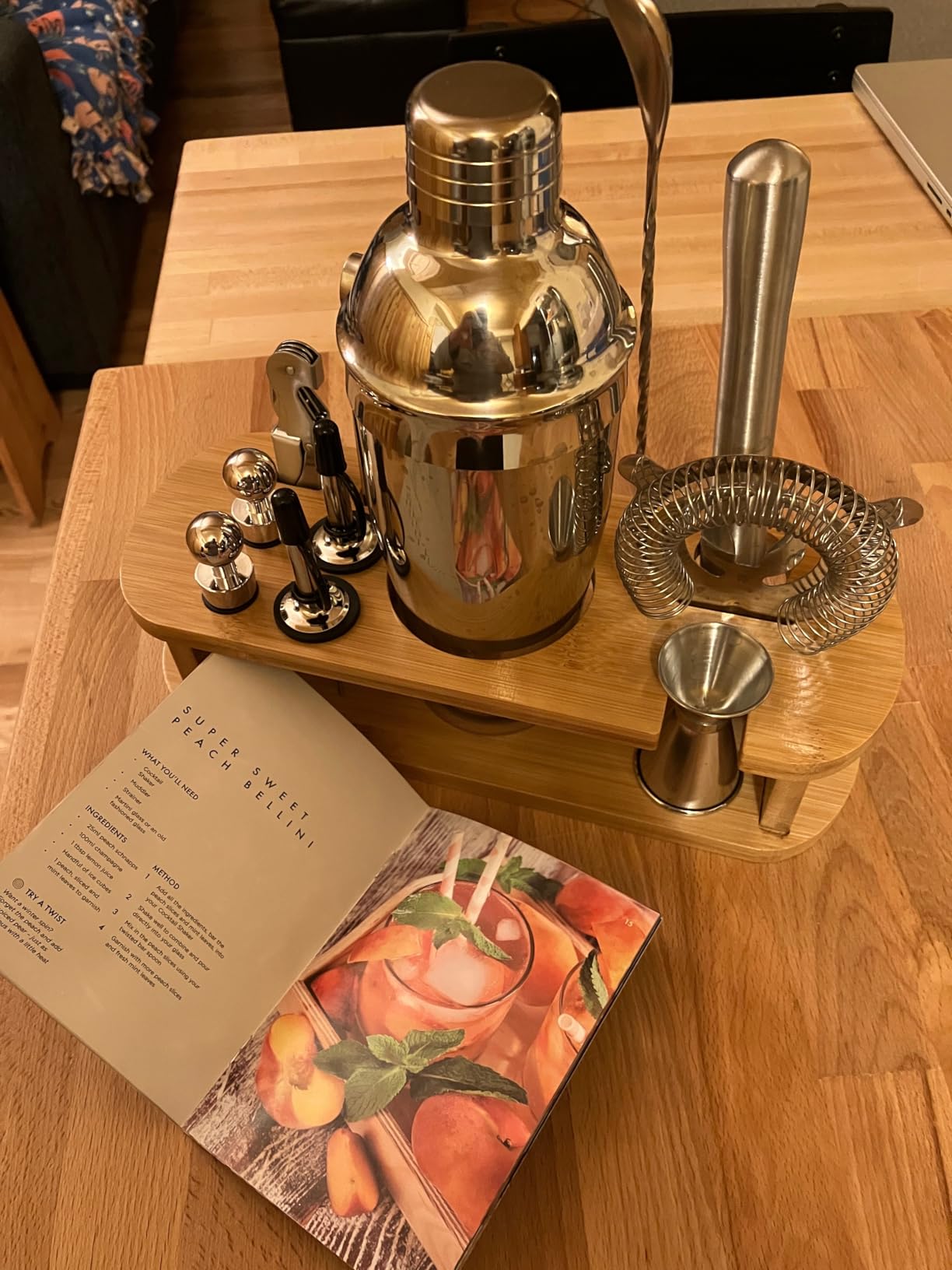 Cocktail Shaker Set Bartender Kit: 13-Pcs Bar Tools Set with Bamboo Stand, Essential Bar Accessories for Home: 25oz Martini Shaker, Jigger, Bar Spoon, Professional Cocktails Kit for Drink Mixing | Gift customer photo 2