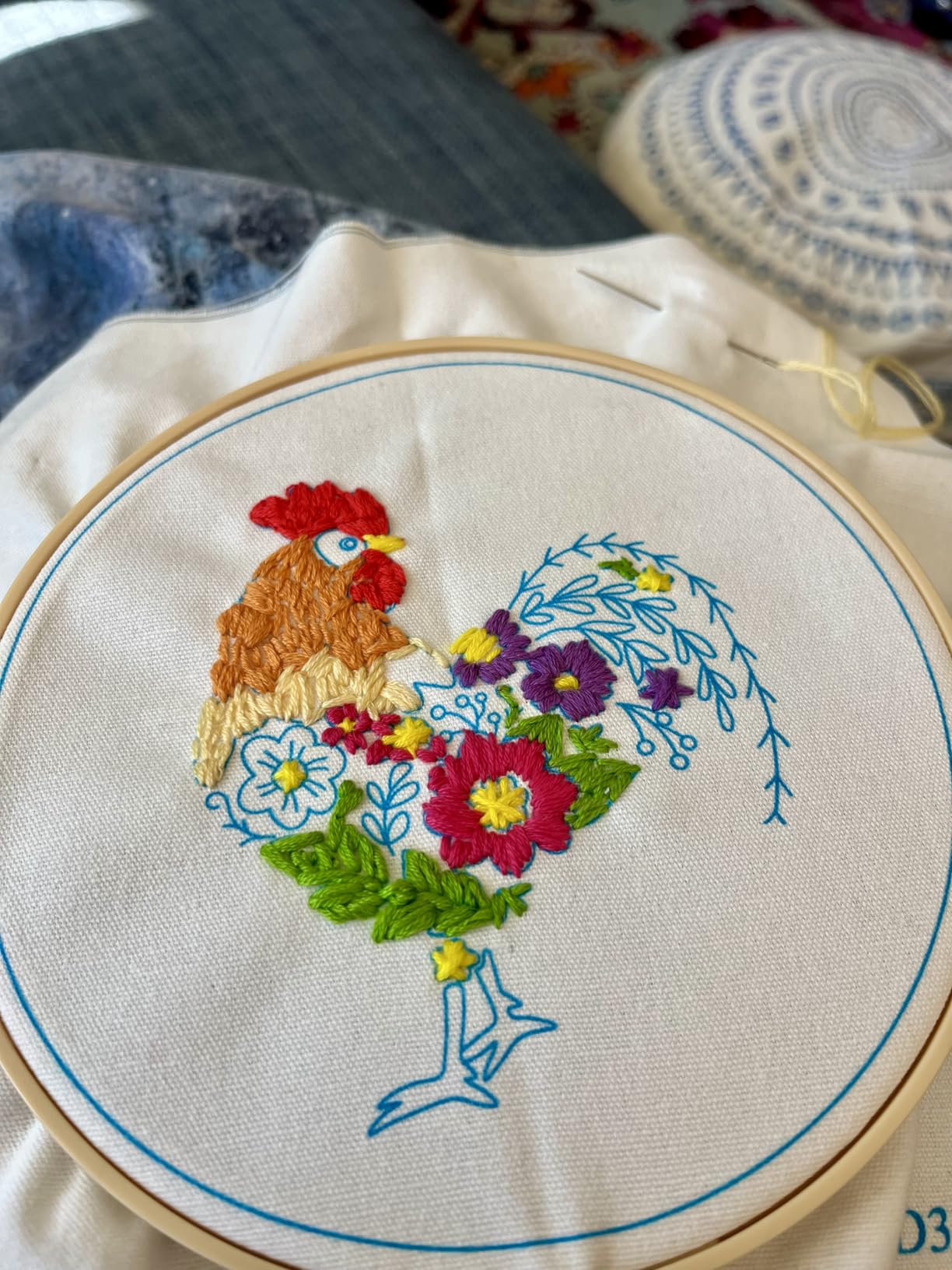 Louise Maelys Funny Animal Embroidery Kits for Beginners, Cross Stitch Kit for Adults, DIY Needlepoint with Rooster and Flower Pattern customer photo 1