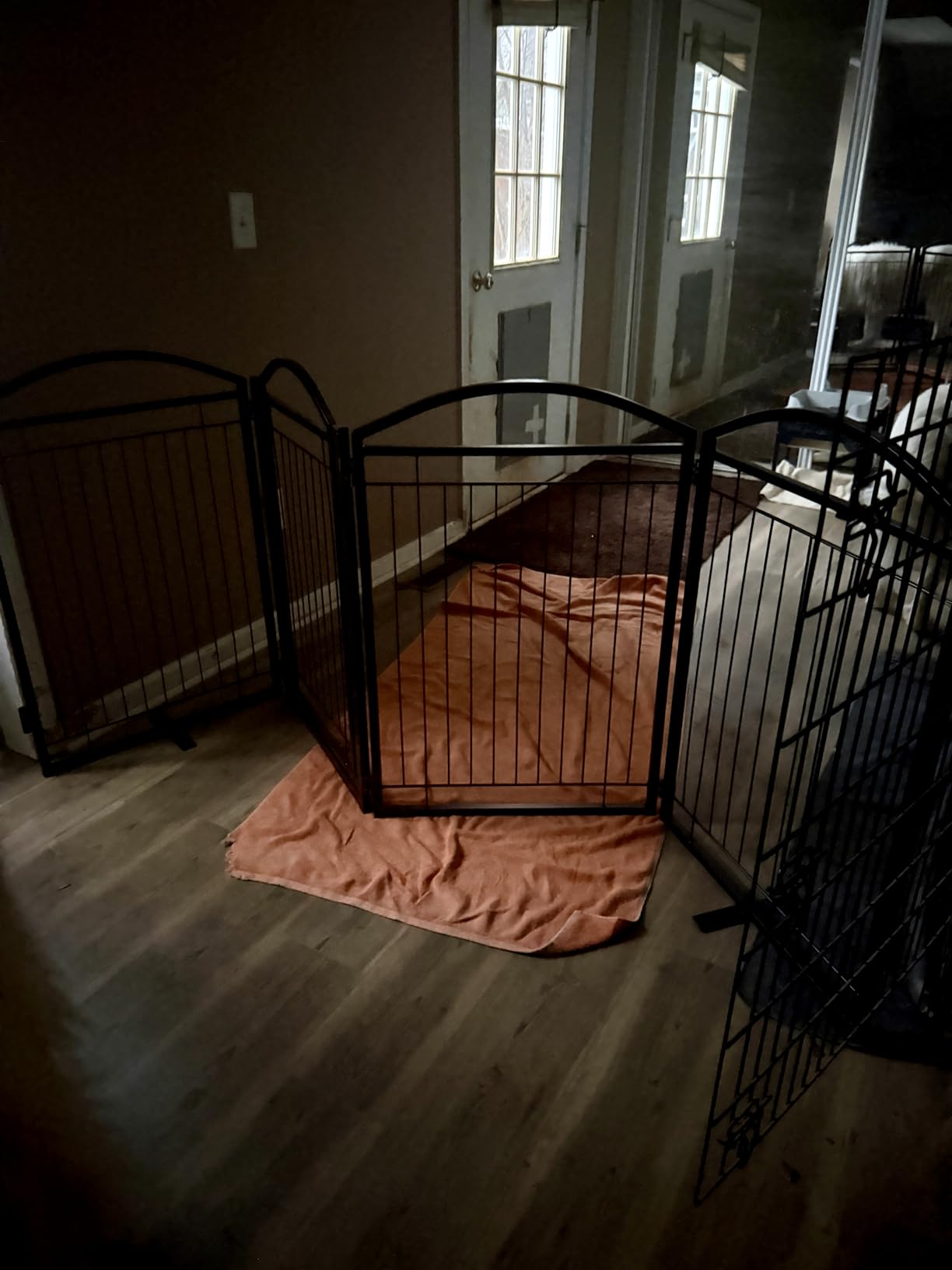 Full Metal Free Standing Dog Gate with Door for Indoor Outdoor, 192
