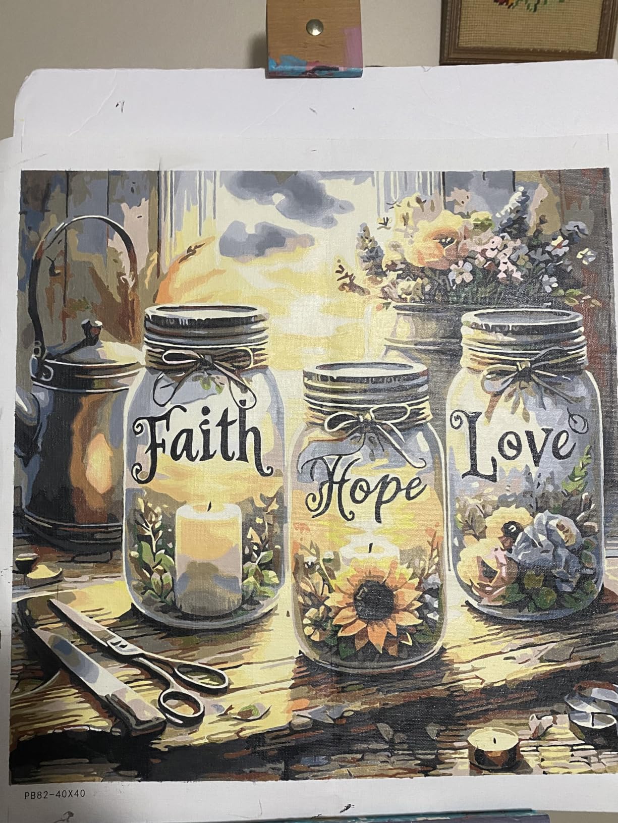 GXGLLPZBY Paint by Number Canvas Kit for Adults - DIY Beginner Easy Paint by Number Kits Faith, Hope, Love Wishing Bottle, Oil Paint by Color Acrylic Painting Home Wall Decor 16x16inch customer photo 1