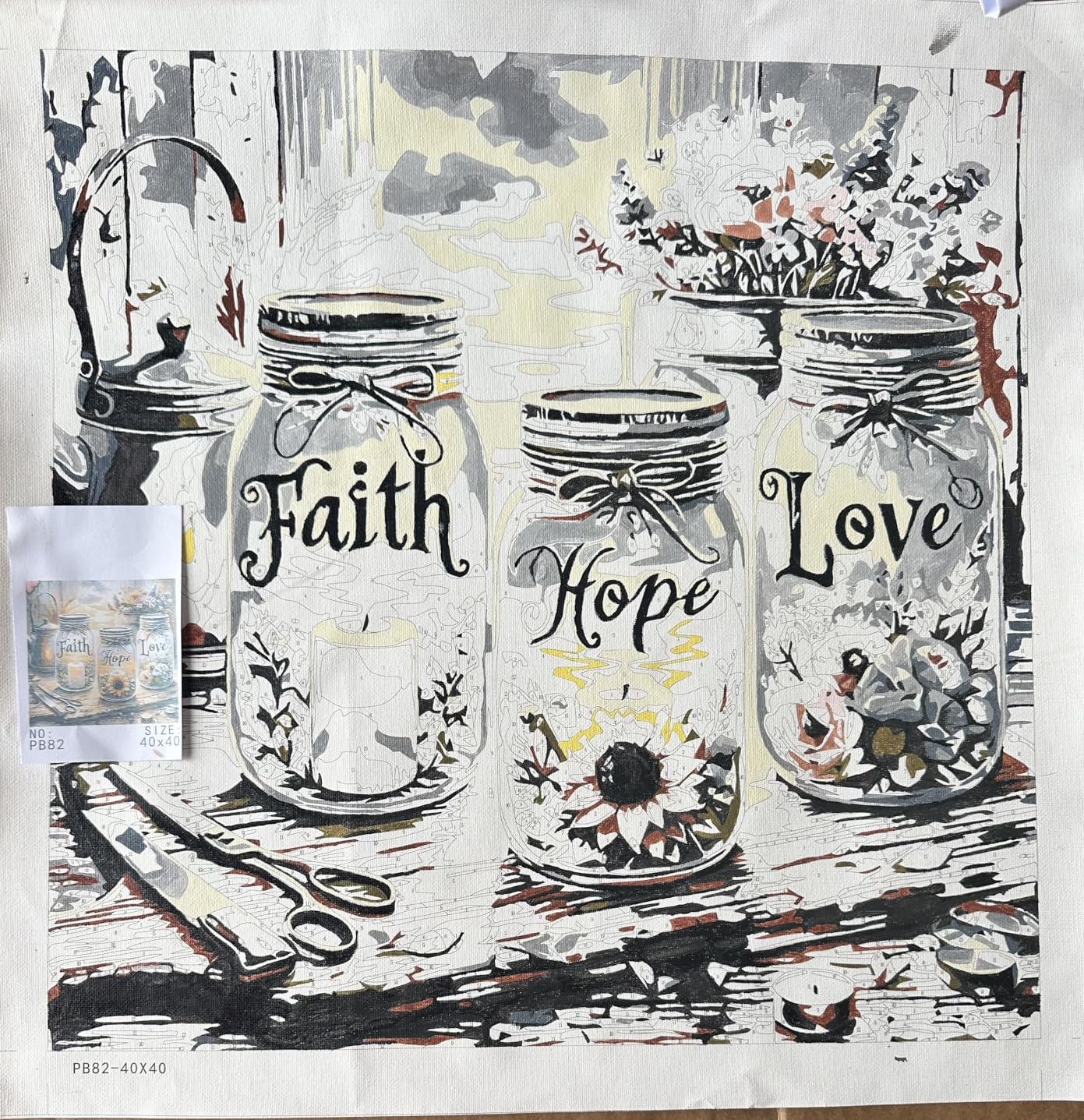 GXGLLPZBY Paint by Number Canvas Kit for Adults - DIY Beginner Easy Paint by Number Kits Faith, Hope, Love Wishing Bottle, Oil Paint by Color Acrylic Painting Home Wall Decor 16x16inch customer photo 2