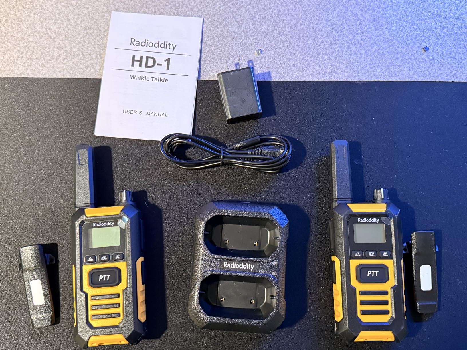 Radioddity HD-1 IP67 Waterproof Floating Walkie Talkies, Heavy Duty Long Range Two Way Radio w/ 2400mAh Battery One-Key Group Call, Vibrate Alert, SOS, Dual PTT, for Construction Hunting, 4 Packs customer photo 2