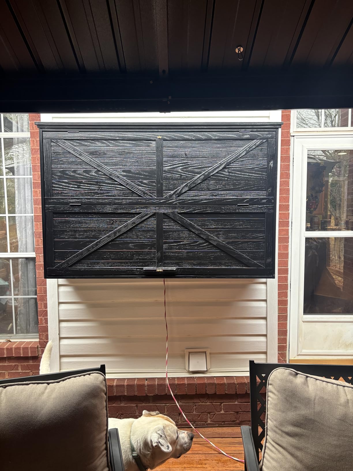 GDLF Outdoor TV Enclosure, 65-Inch Solid Wood Weatherproof TV Cover with Premium Dual-Arm Mount (Fits 60-65 inch), Black customer photo 1