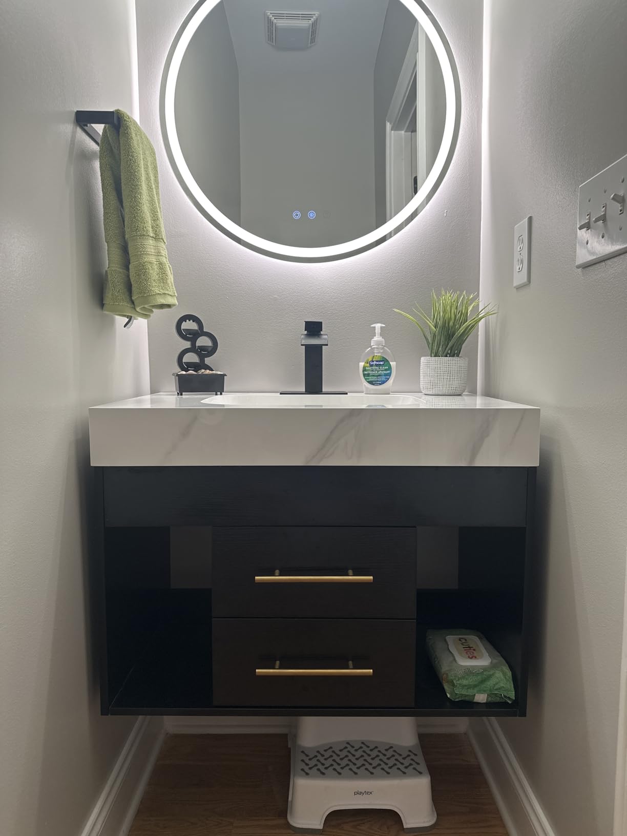 40 inch Modern Floating Bathroom Vanity with Sink, Wall Mounted Bathroom Cabinet with Ceramic Sink, Sintered Stone Countertop, 2 Soft Closing Drawers & Open Storage Shelf, Black customer photo 1