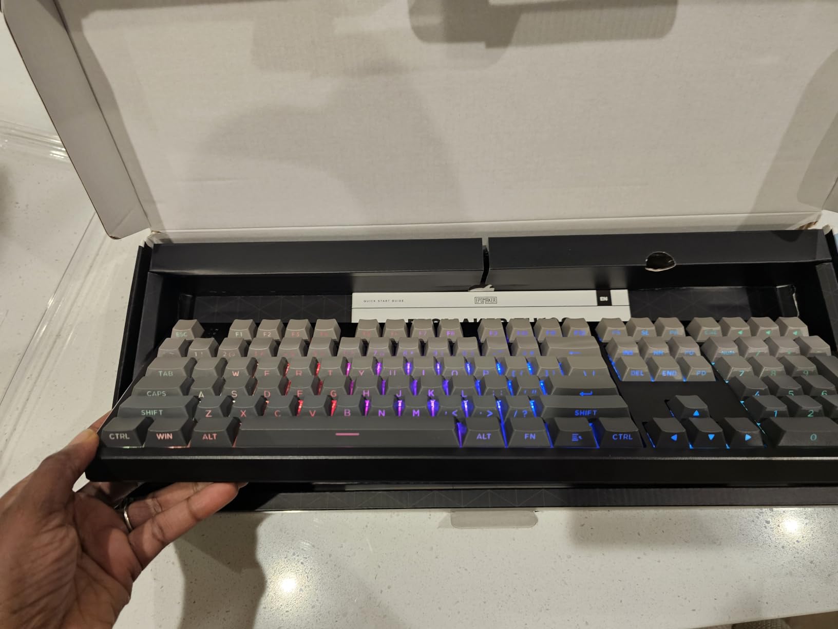 EPOMAKER TH108 Full Size Mechanical Keyboard, Wireless Gaming Keyboard with 8000mAh Battery, Creamy Gasket, 108 Keys, Hot Swap, Custom Driver, RGB Backlight (Blue&White, Sea Salt Silent) customer photo 2
