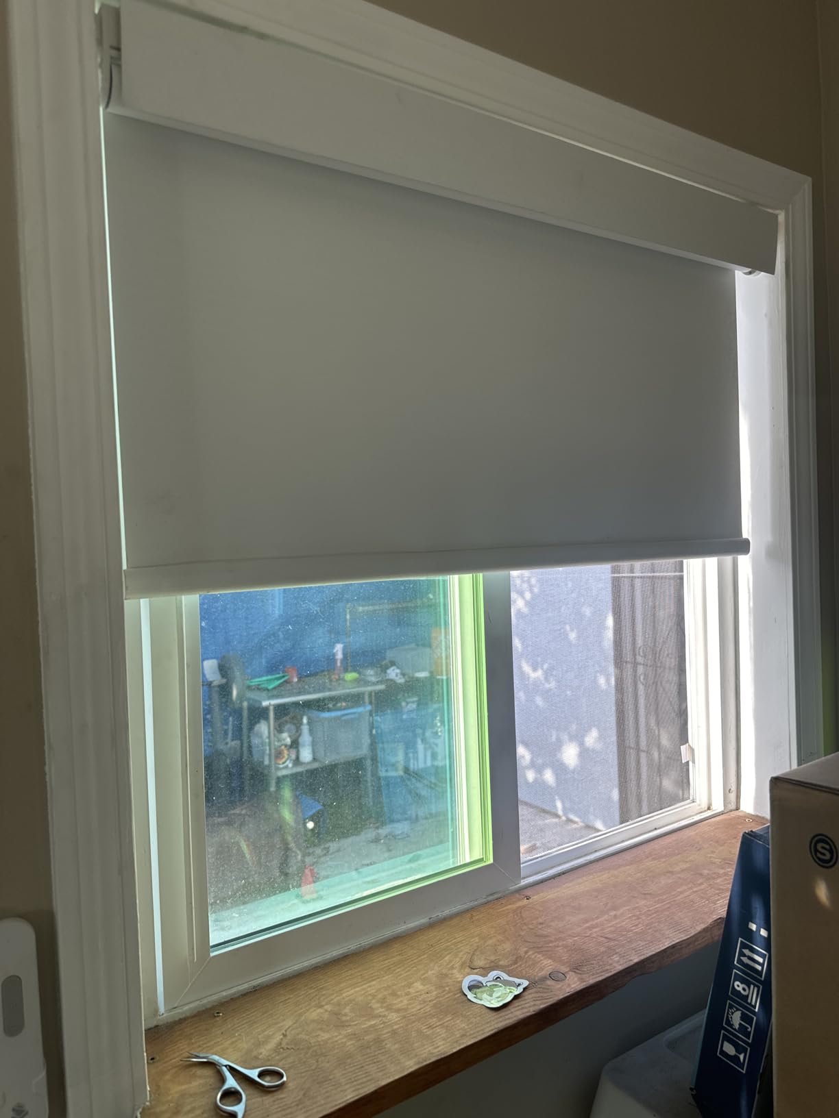 No Drill Motorized Blinds with Remote, Blackout Automatic Blinds with Solar Panel, Cordless Smart Electric Roller Shades for Windows, White, 34½ x 72 customer photo 1