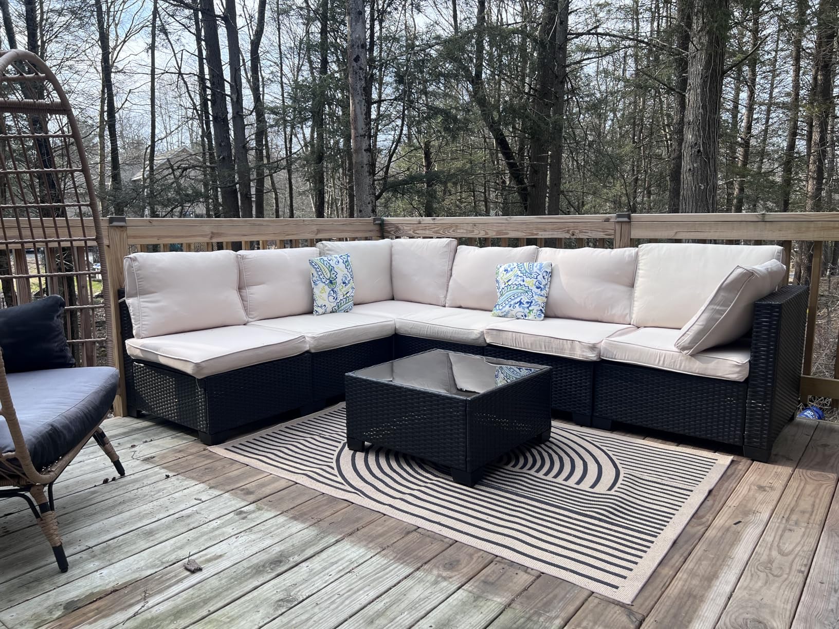 7 Piece Outdoor Patio Furniture Set, Outdoor Sectional Furniture, Rattan & Wicker Modern Modular Conversation Set Sectional Sofa W/Water Resistant Washable Thick Cushions and Coffee Table, Brown/Beige customer photo 1