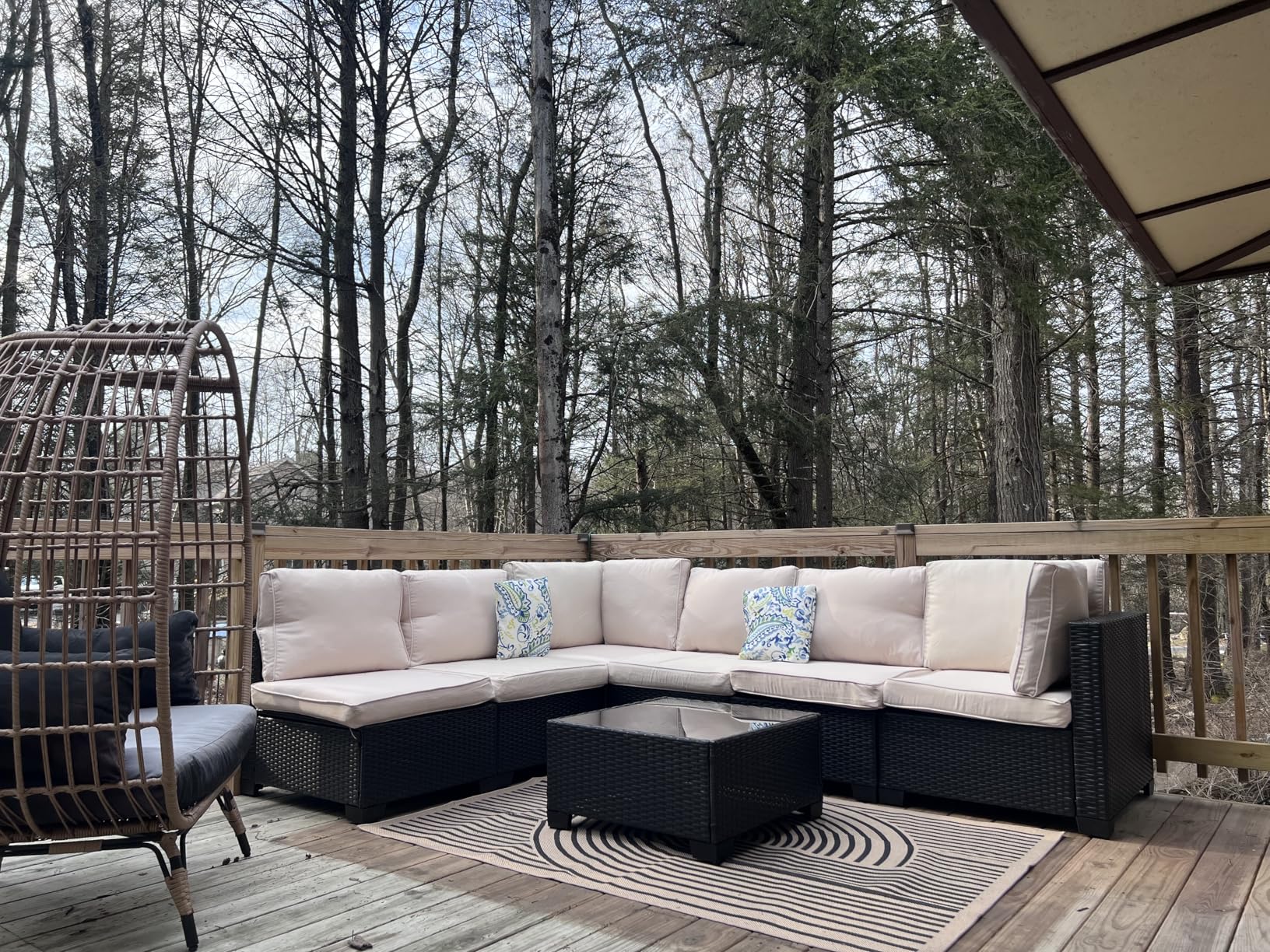 7 Piece Outdoor Patio Furniture Set, Outdoor Sectional Furniture, Rattan & Wicker Modern Modular Conversation Set Sectional Sofa W/Water Resistant Washable Thick Cushions and Coffee Table, Brown/Beige customer photo 2