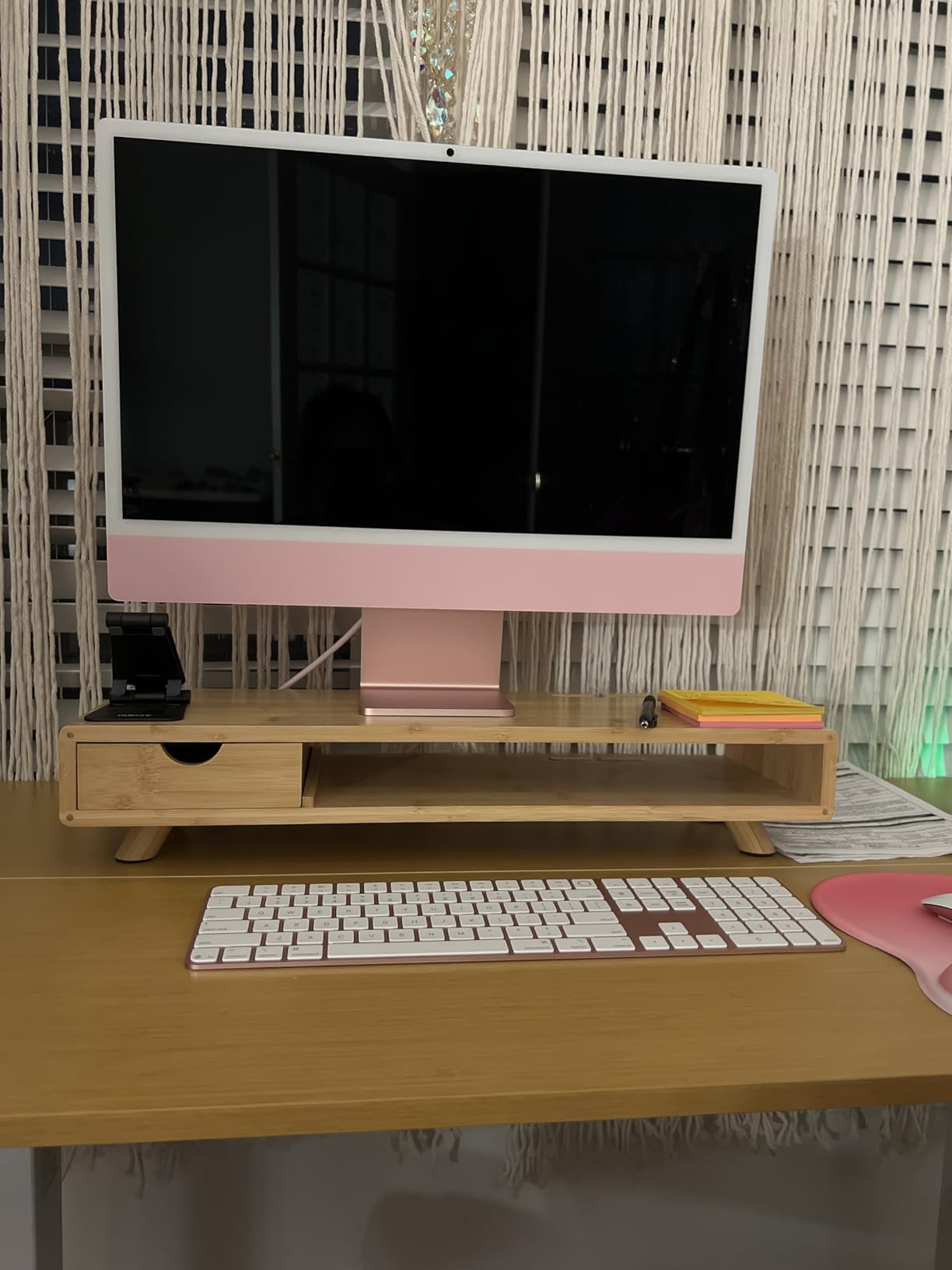 Bamboo Monitor Stand Riser with Drawer, Ergonomic Computer Riser for Desk with Cable Management & Storage Organizer customer photo 1