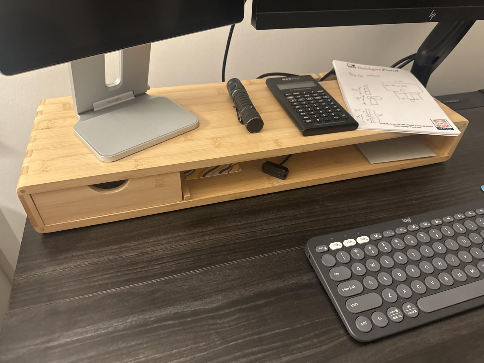 Bamboo Monitor Stand Riser with Drawer, Ergonomic Computer Riser for Desk with Cable Management & Storage Organizer customer photo 2