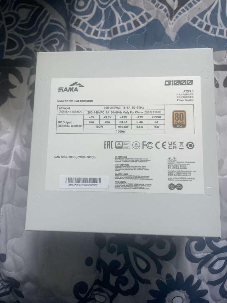 SAMA G1000 1000W Fully Modular Power Supply - 80 Plus Gold & Cybenetics Platinum Efficiency | ATX 3.1 & PCIe 5.1 Ready | 12V-2x6 GPU Power, Japanese Capacitor | RTX50 Series Ready - White customer photo 2