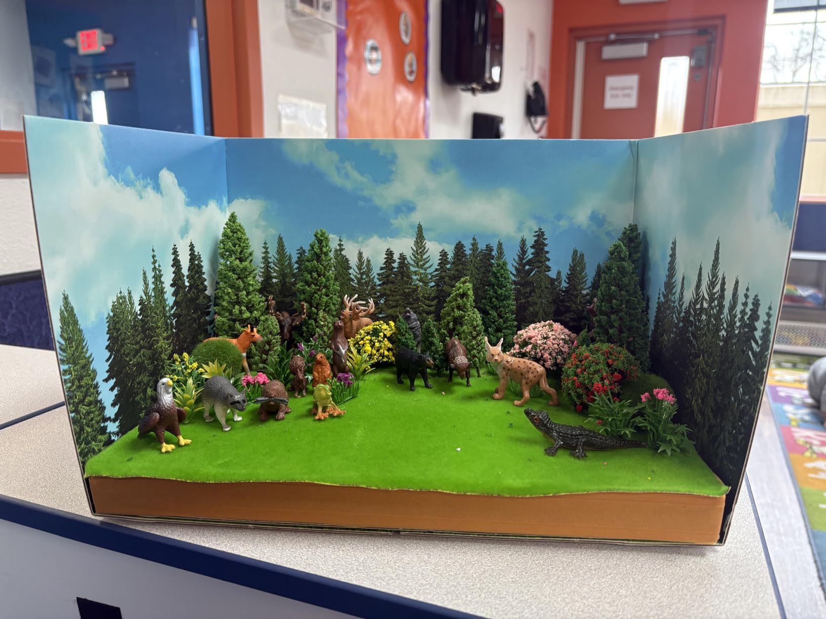 codree 65 Pcs Jungle Diorama Kit Habitat Project Box Set, Cardboard Diorama Box Animals Model Scenery Kit, Animal Figurines Rainforest Diorama Supplies for DIY Crafts Birthday Gifts Party Favor customer photo 1