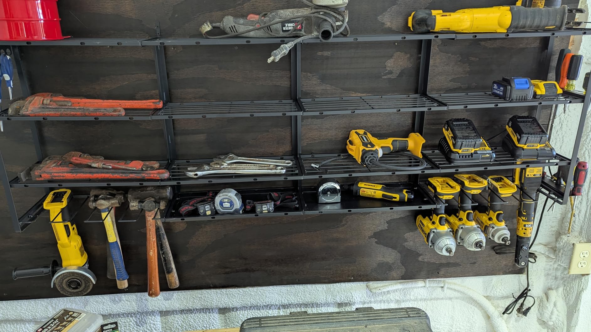 Large 49''W Power Tool Organizer Wall Mount | 620lbs Garage Storage Rack with 12 Cordless Drill Holder | 4-Tier Heavy Duty Utility Shelf for Battery Workshop Organization customer photo 1