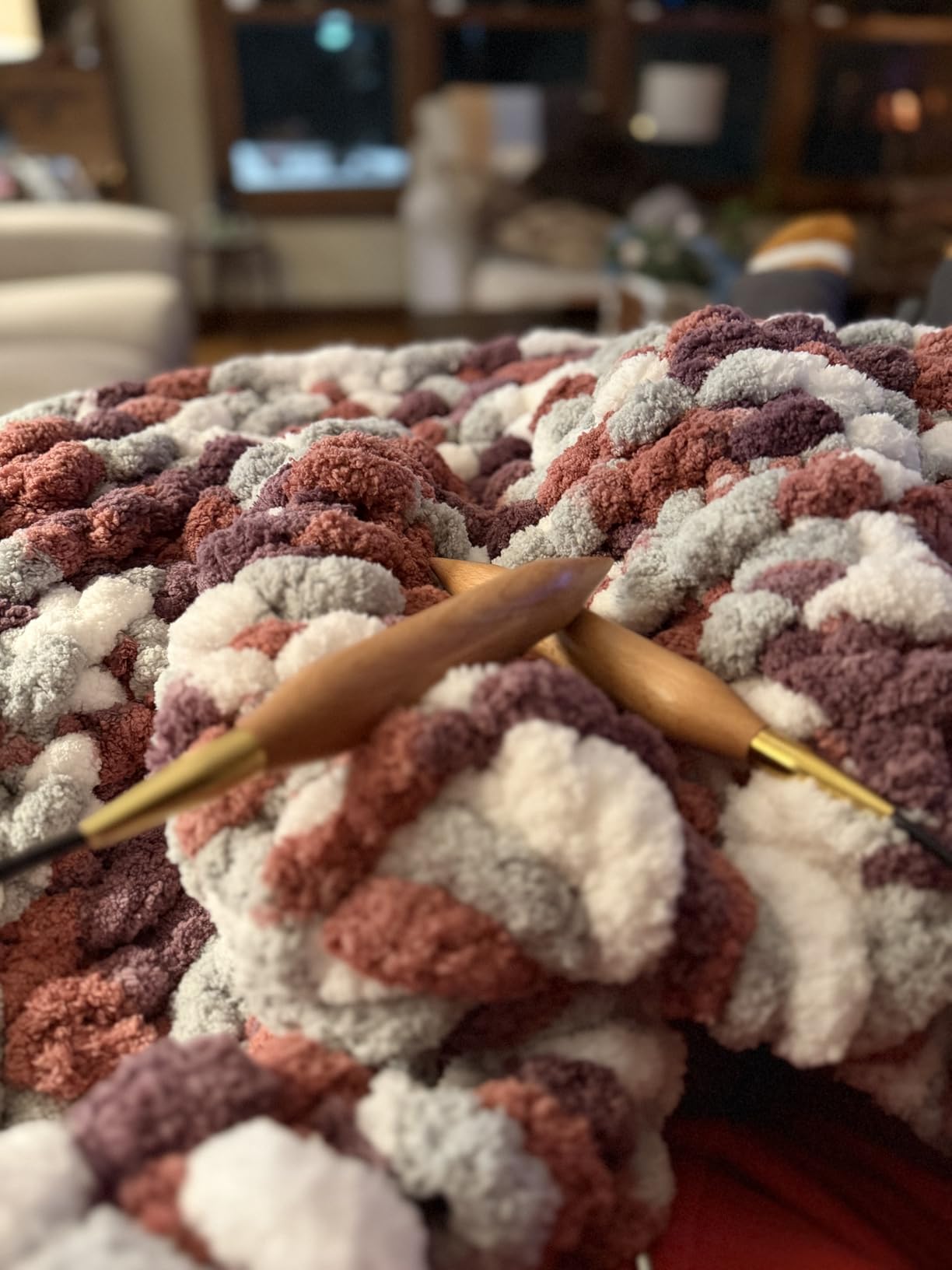 Chunky Yarn for Hand Knitting - #10 Chunky Chenille Blanket Yarn, Jumbo Big Thick Chunky Yarns for Crocheting, Tie Dye Bulky Knit Yarns, 8 Skein (25 yds 8 oz Each Skein), Multi Purple customer photo 2